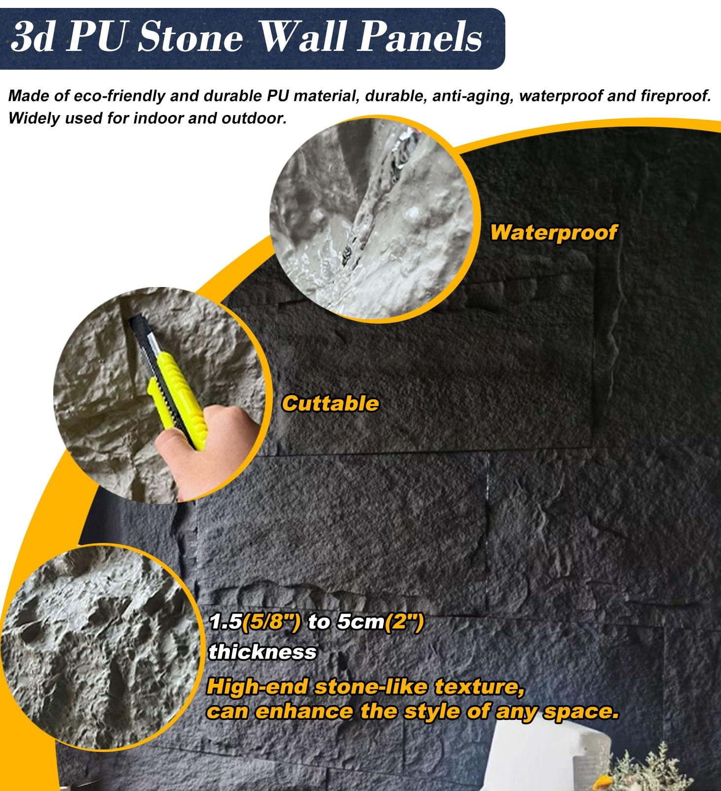 Paneles de pared de piedra 3D para decoración interior y exterior, revestimiento moderno de imitación de piedra y paneles de pared de roca al aire libre