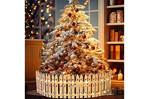 30 Pcs 11FT Christmas Wooden Tree Fence with LED String Light -...