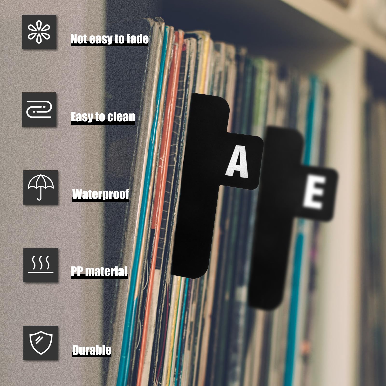Vinyl Record Dividers Alphabetical A-Z Vinyl Record Dividers with Alphabet Tabs Horizontal and Vertical Vinyl Separators Plastic Record Holder Organizer Guides for Album CD DVD Media Book Shelf Storag - Image 2