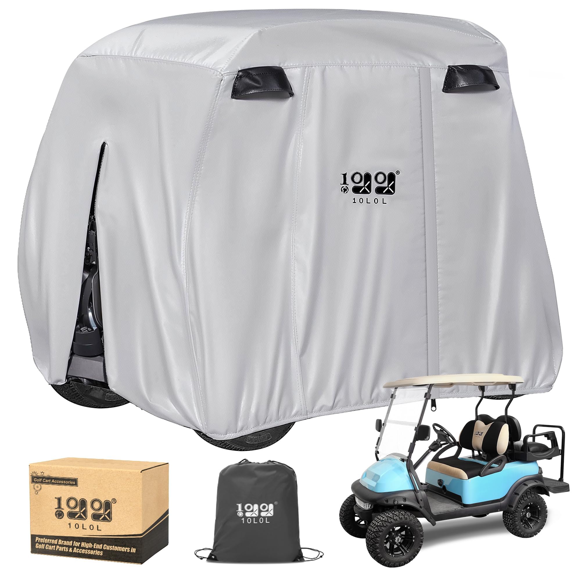 10L0L Housse Universelle pour voiturette de Golf EZGO, Club Car et pour Yamaha, imperméable et Durable, Blanc argenté