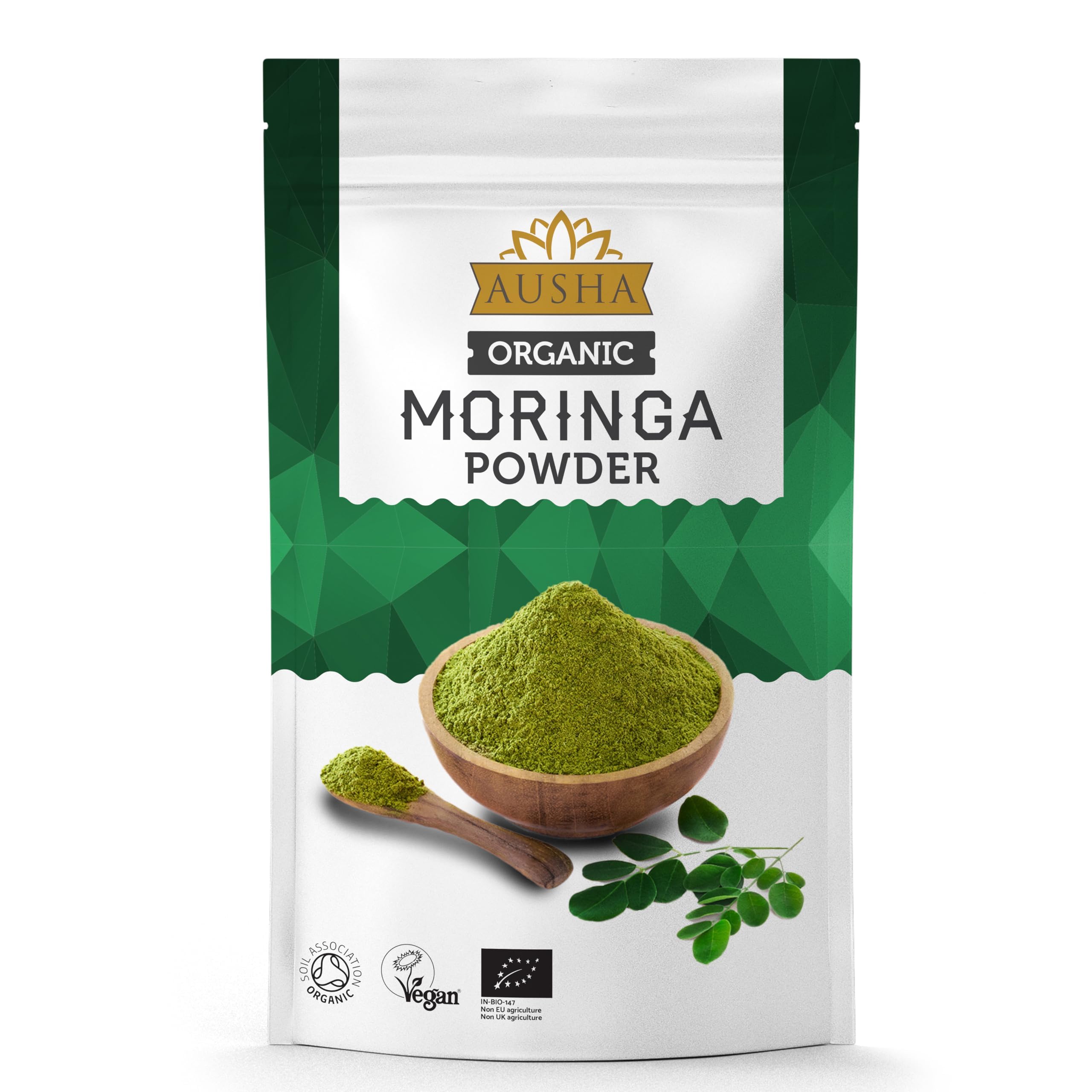 Ausha Organic Moringa Leaf Powder 500g - UK Certified Organic by Soil Association