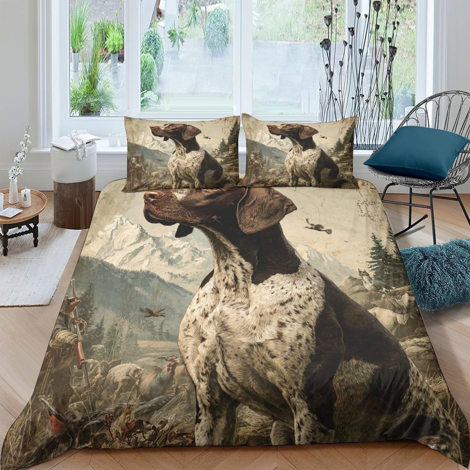 Ctjqhvkz Style-10 3D Printed Hunting Dog Fitted Sheet Microfiber Soft Breathable Mountain Scenery Bed Cover For Bedroom Guest Room Single（135X200cm）
