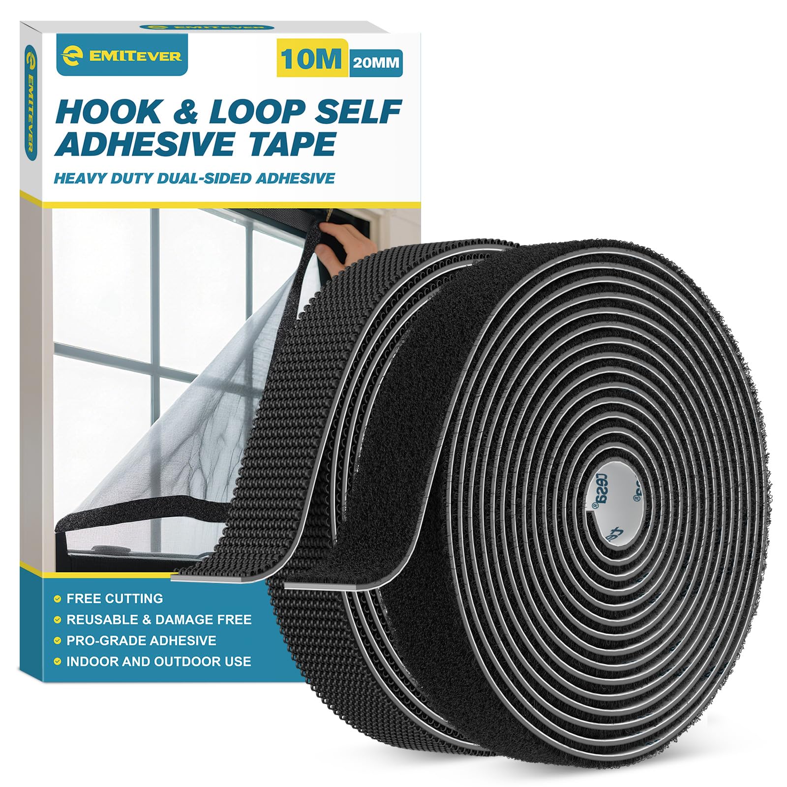 EMITEVER Klettband Selbstklebend Extra Stark- Klettverschluss Selbstklebend Heavy Duty-Doppelseitiges Vielseitig einsetzbar Tape für Innen & Außen DIY, Organisation