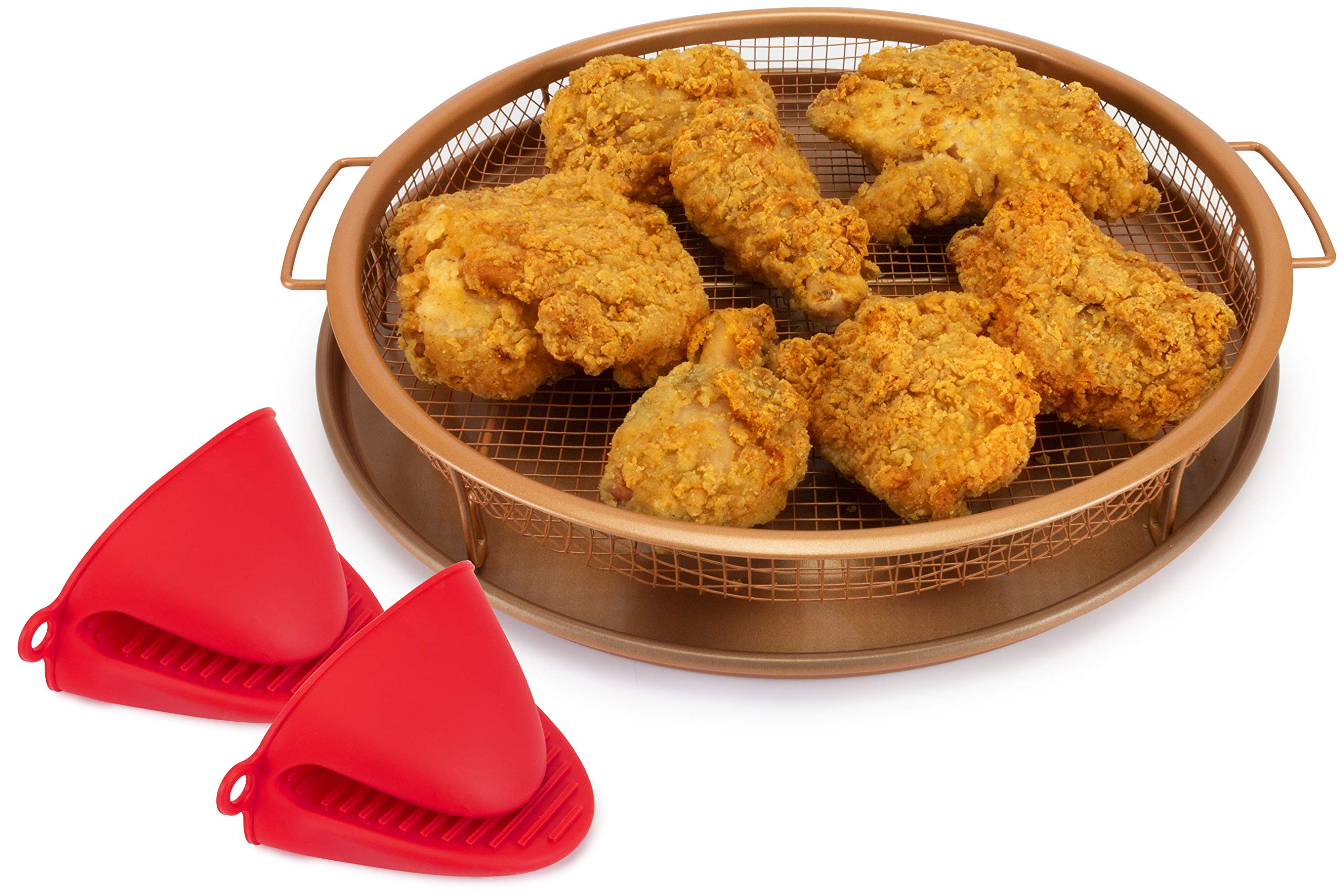 EaZy MealZ Crisping Basket & Tray Set | Air Fry Crisper Basket | Tray & Grease Catcher | Even Cooking | Non-Stick | Healthy Cooking (12" x 13.5", Copper)