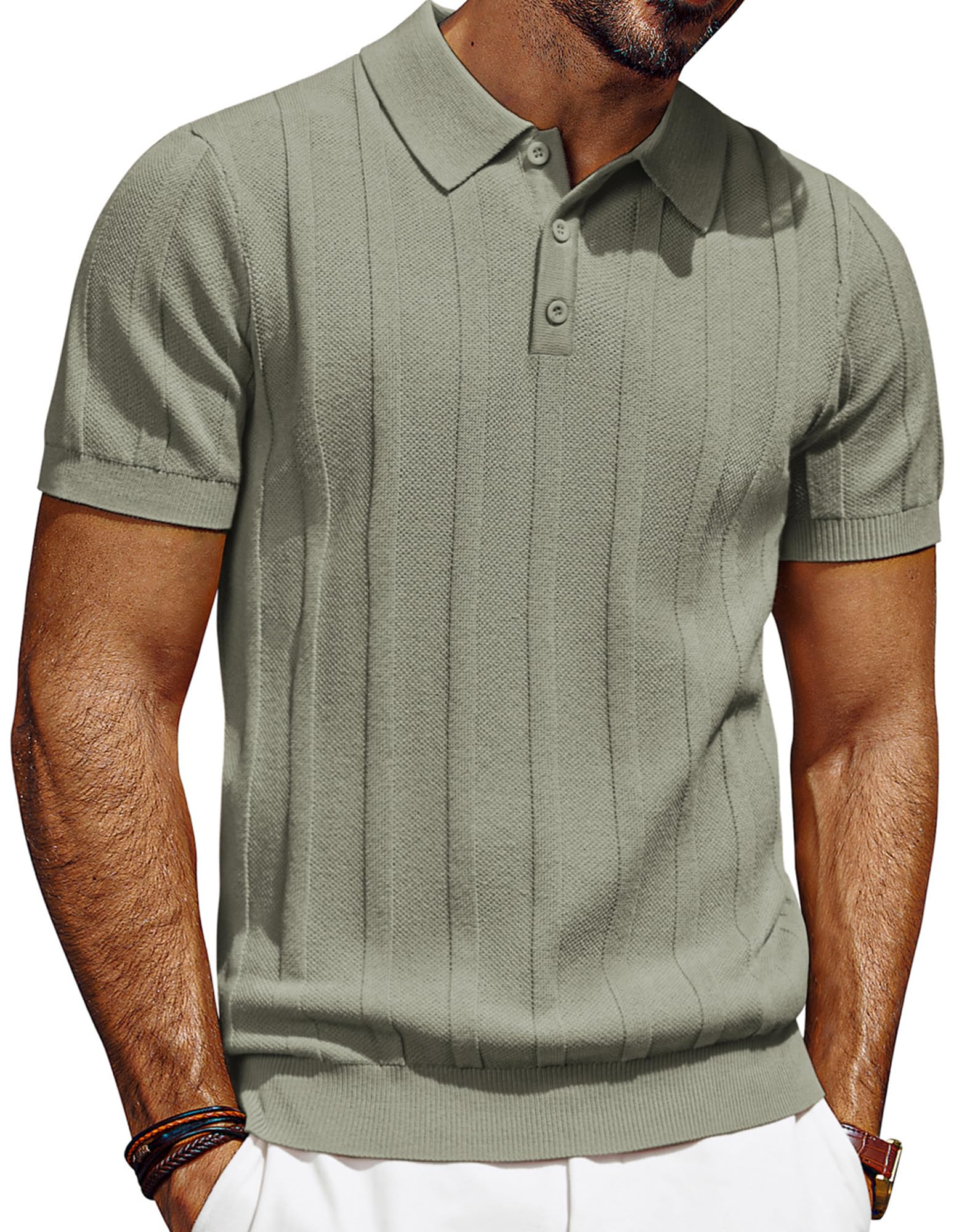 PJ PAUL JONES Polo da uomo a maniche corte, in maglia, con bottone, polo da golf