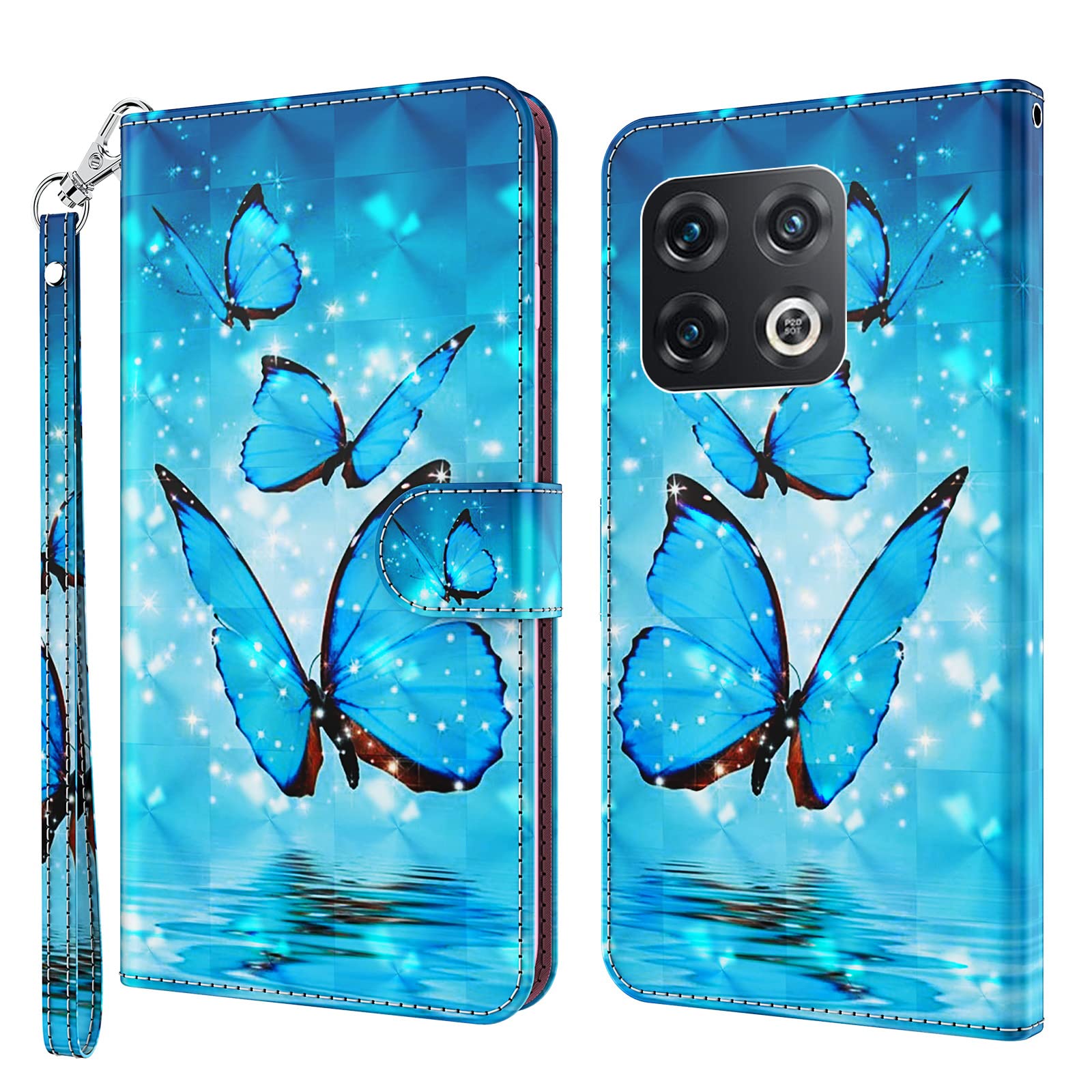 Cover per OnePlus 10 Pro da 6,7 pollici Custodia Caso in pelle [Morbido TPU] [Magnet] [Slot per schede], Antiurto Premium Flip Custodia OnePlus 10 Pro 5G Cover 2022 (Farfalla blu)