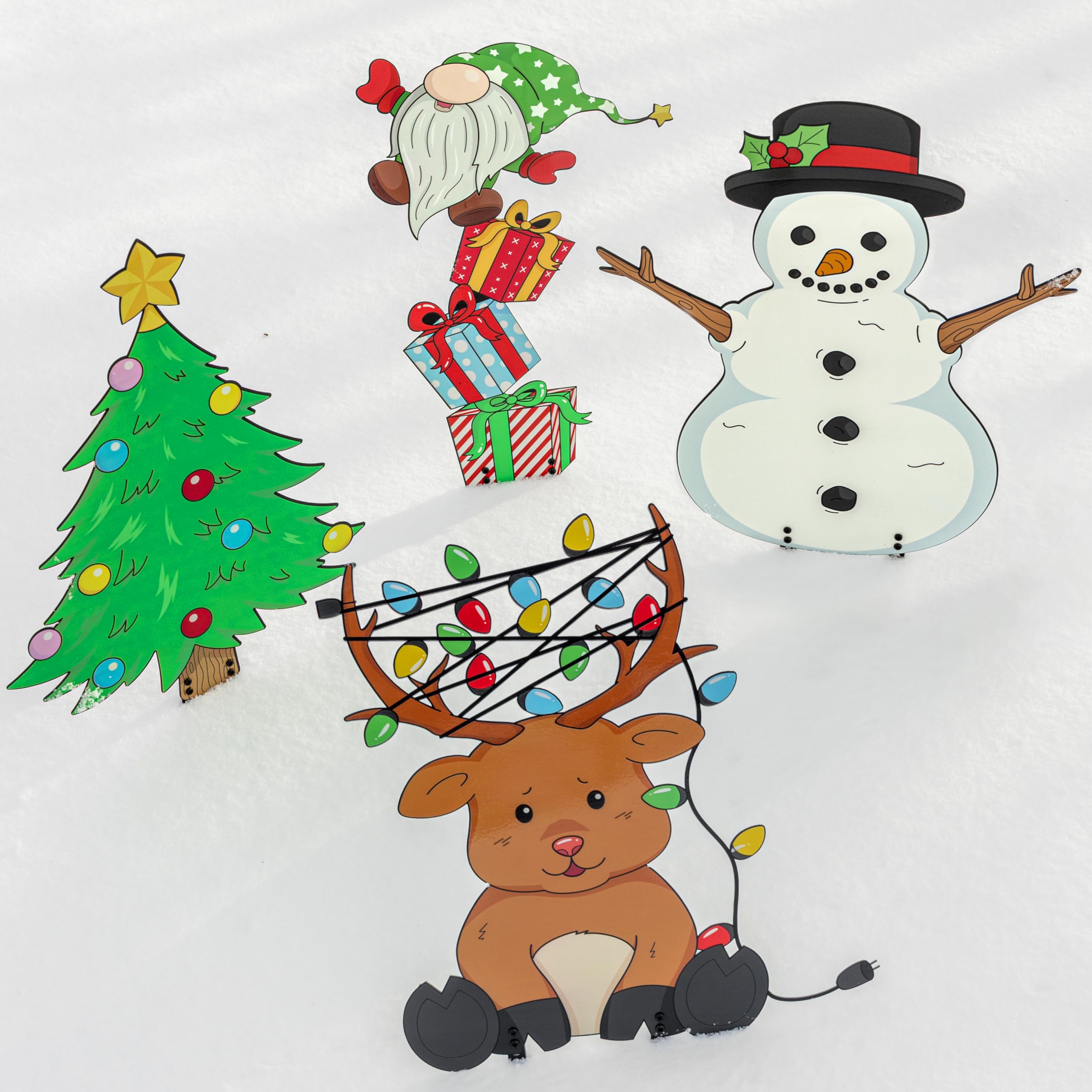 Lot de 4 grandes décorations de Noël en métal avec 4 piquets de 15,2 cm, décoration de vacances d'hiver durable XL pour l'extérieur : pelouse, jardin, terrasse, allées, 40,6 cm