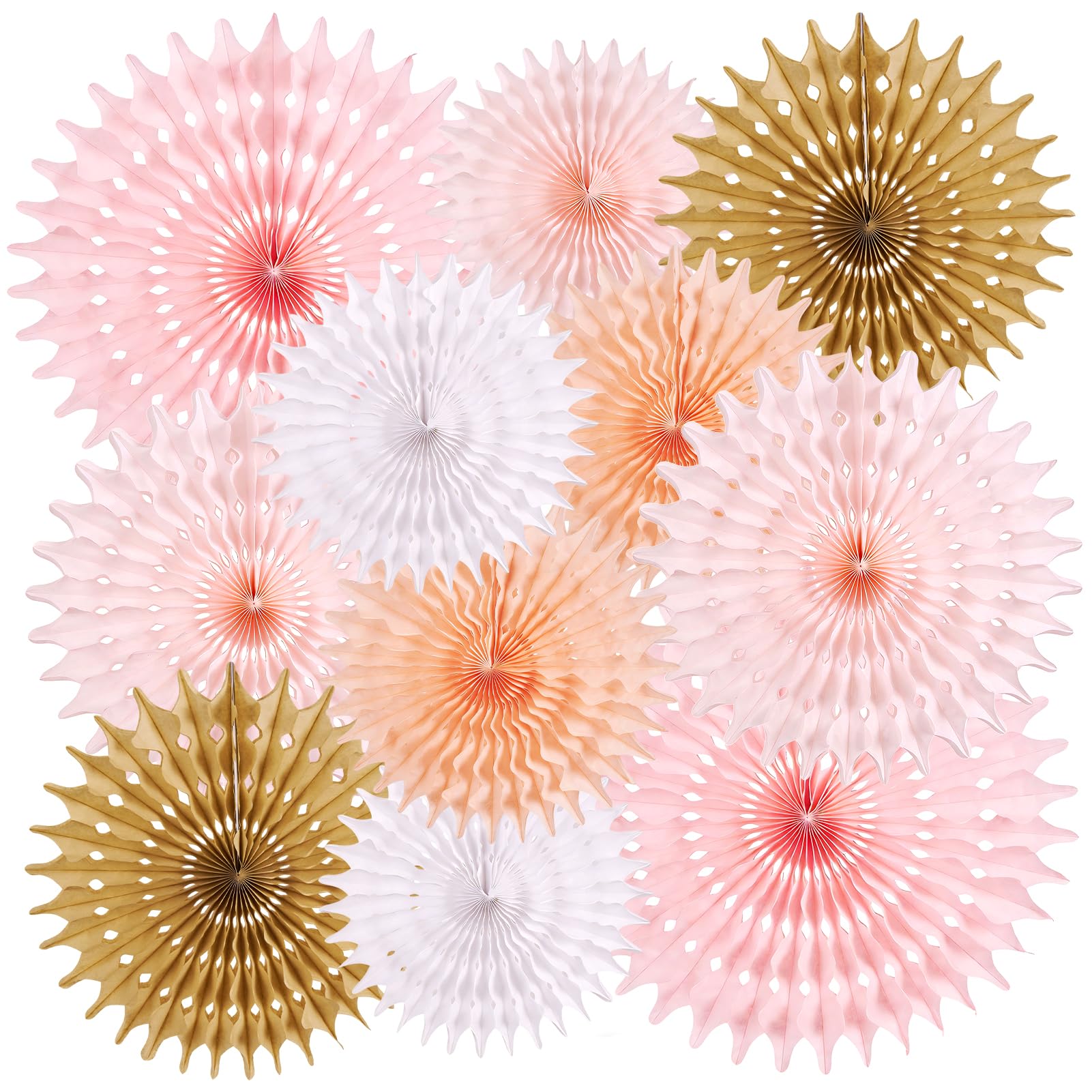 SUNBEAUTY 11 Stück Papier Fächer Dekoration Boho Elfenbein Rosa Braun Pfirsich Hängende Blumen Girlande Pastell Bunt Pompoms für Geburtstag Hochzeiten Tischdek Baby Shower Party Dekoration