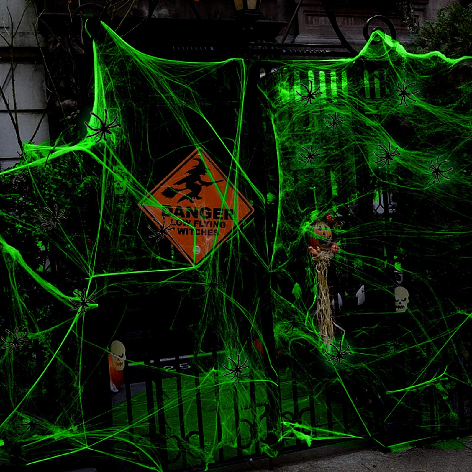 BAEIDO 200 Sqft Halloween Glow in The Dark Spider Web Decorations, Creepy Giant Cobweb With 30PCS Fake Spiders, Super Stretch Spiderweb Party Decor Supplies for Indoor Outdoor Window Wall Outside