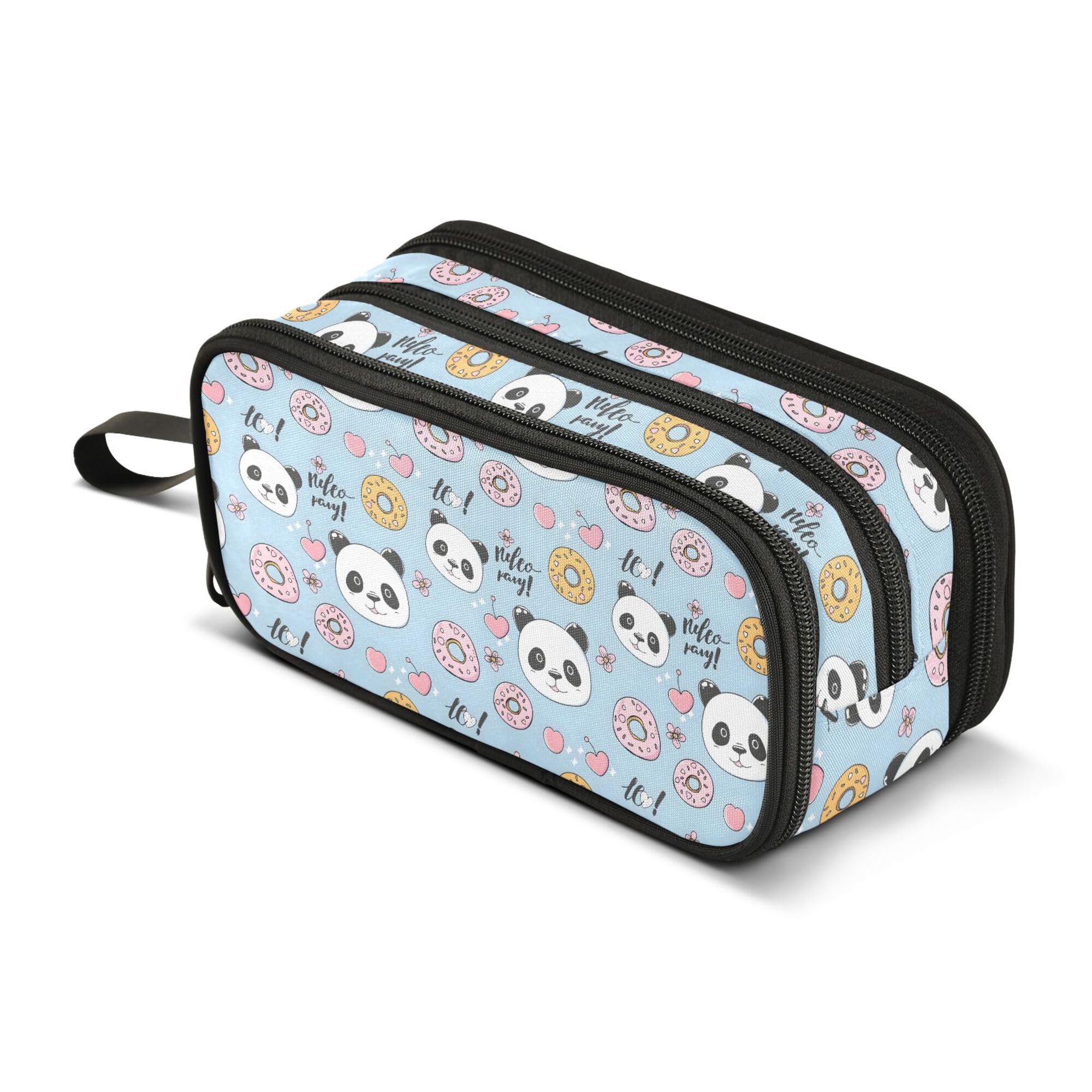 Large Pencil Case, Big Capacity Pencil Bag Pen Pouch Holder 3 Compartments, Panda School Office Supplies Stationery Makeup Bag Storage Organizer for Students Girls Boys Women Men