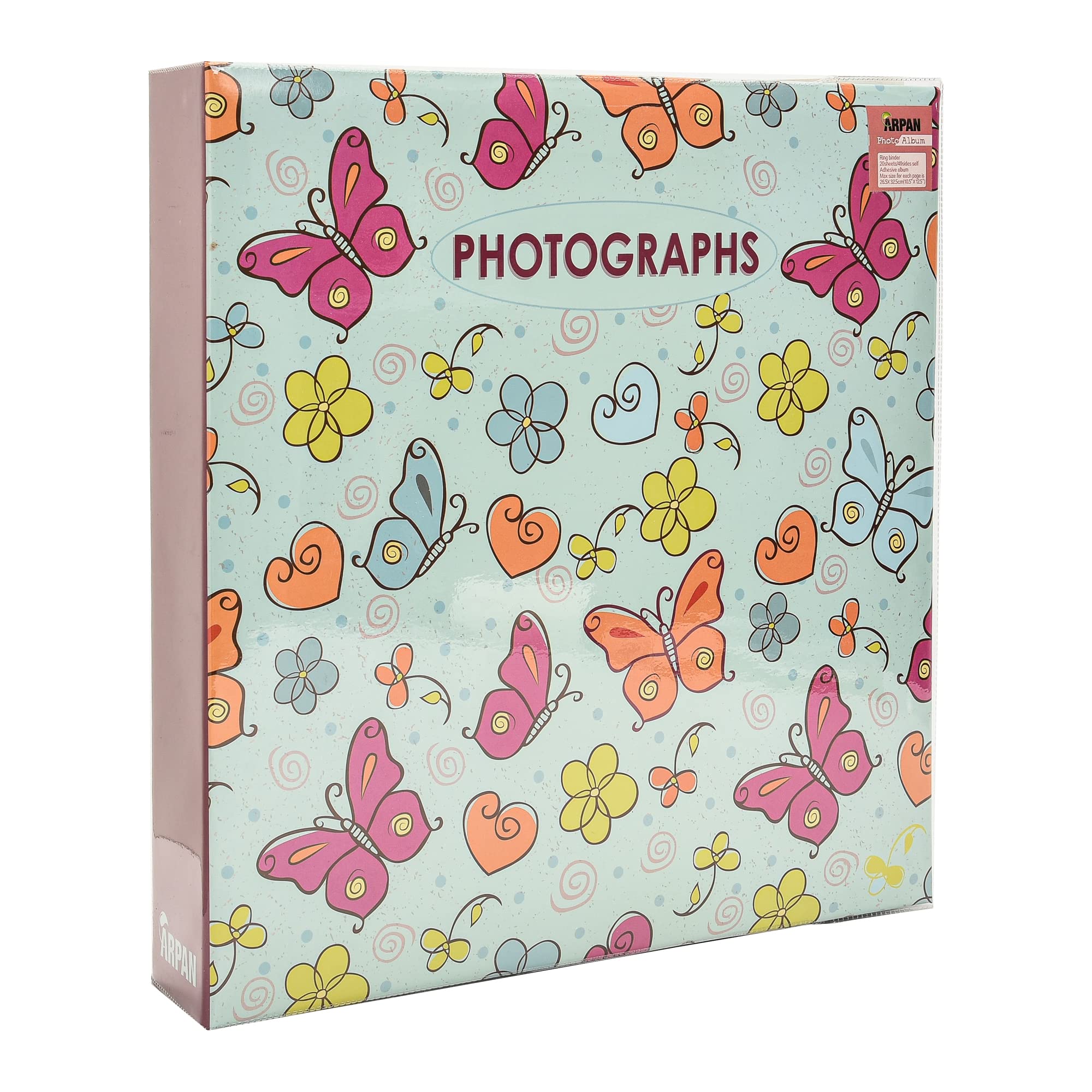 Arpan Butterflies Extra-Large 3-Ring Binder Self Adhesive Photo Album 20/Sheets 40/Sides (Butterflies)