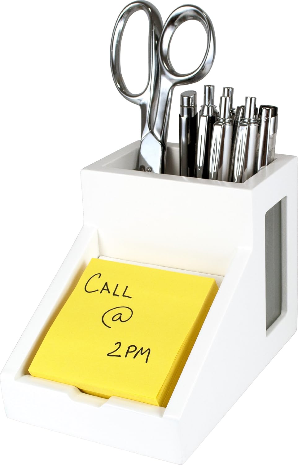 Victor S9505 Desk Pencil Cup with Angled Note Holder, Frosted Glass Window for Professional Look, Great in Any Home or Office, Matte Silver
