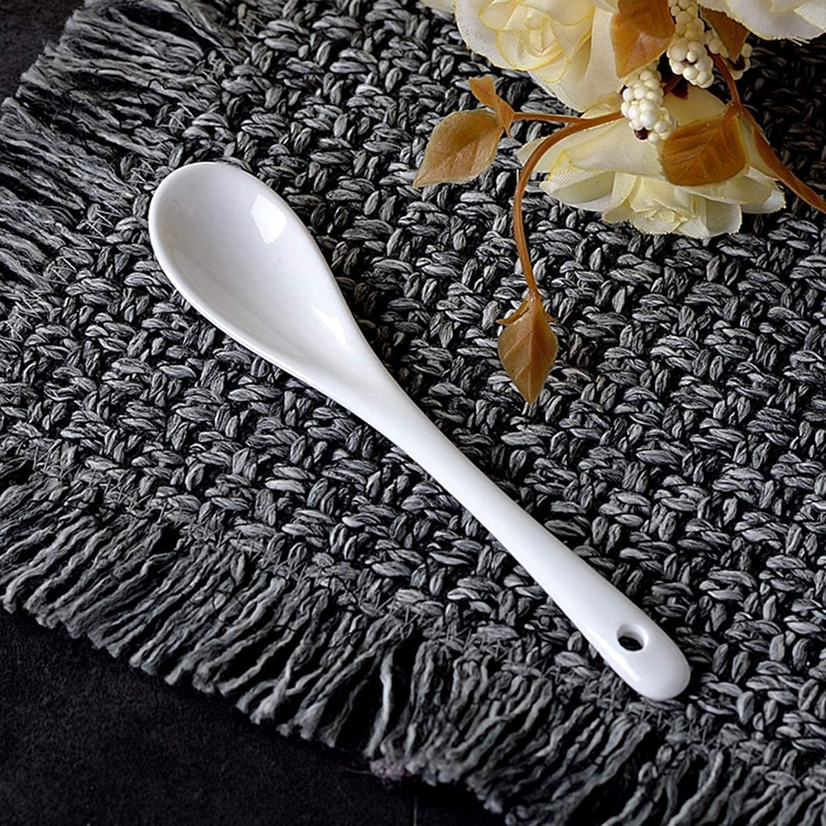 Set di Cucchiai per Barattolo di Zucchero in Ceramica per Serbatoio per Alimenti, Piccola Zuccheriera in Porcellana Bianca con Cucchiaio E Coperchio, Completo per Bere caffè
