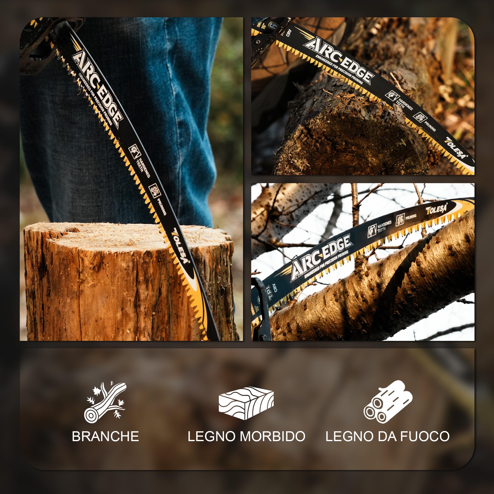 TOLESA Lama sega reciprocante giapponese da 380mm, lama sega per potatura di legno con bordo ad arco da 6 TPI per potatura degli alberi, taglio del legno, 3 pezzi