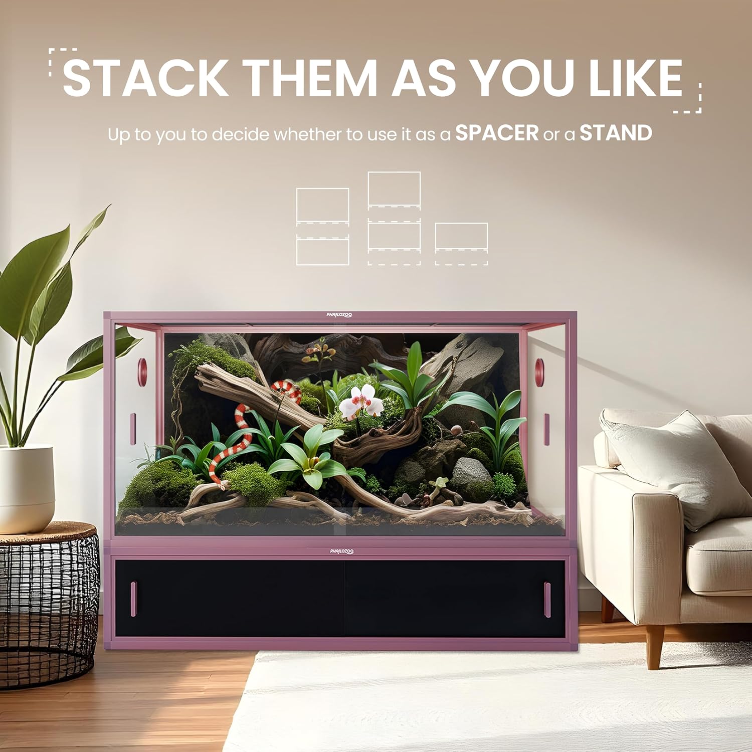 Phailozoo Reptile Terrarium 48" Spacer Cabinet, Bearded Dragon Tank Accessories Spacer, Only for Phailozoo 85/120 Gallon Snake Enclosure, Reptile & Amphibian Enclosure Stand, 48"x 24" x 10"