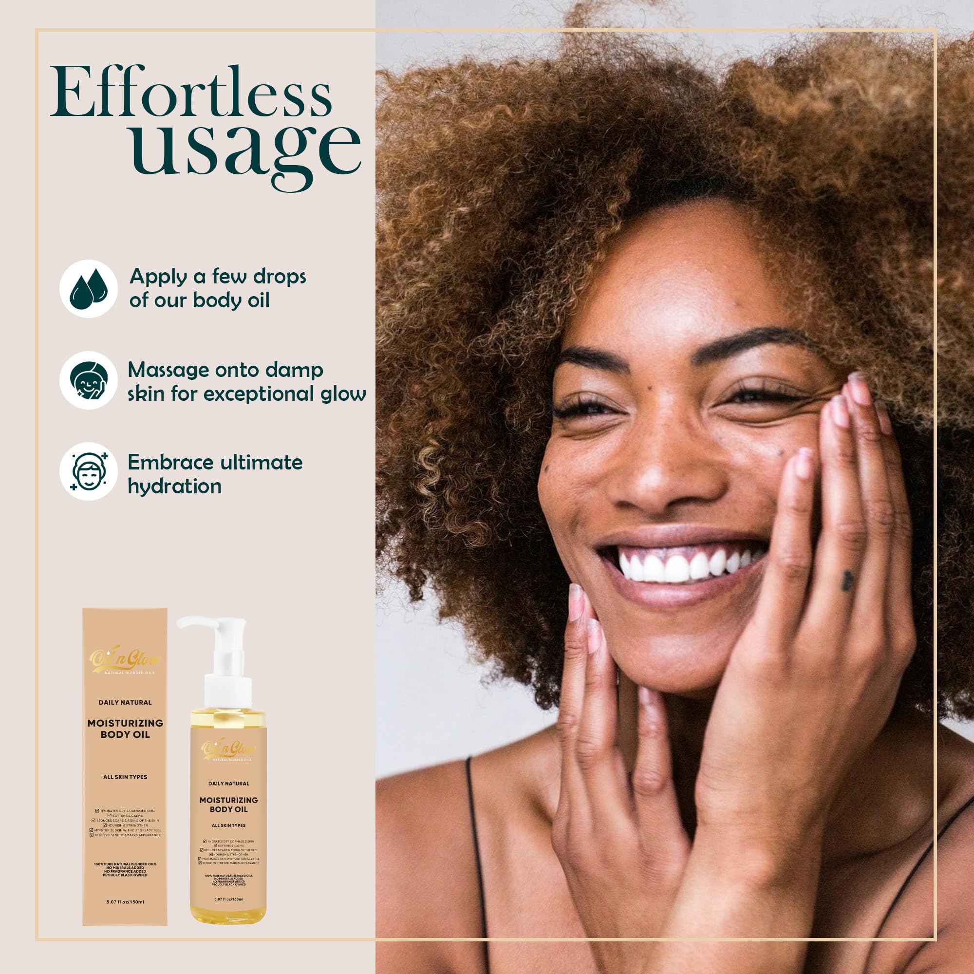 USDA Certified 100% Organic Pure Natural Hydrating Body Oil After Shower With Coconut, Jojoba, Olive & Almond Non-Greasy Moisturizing Oil For Women & Men Dry Skin 5.07 fl oz/150ml - Unscented