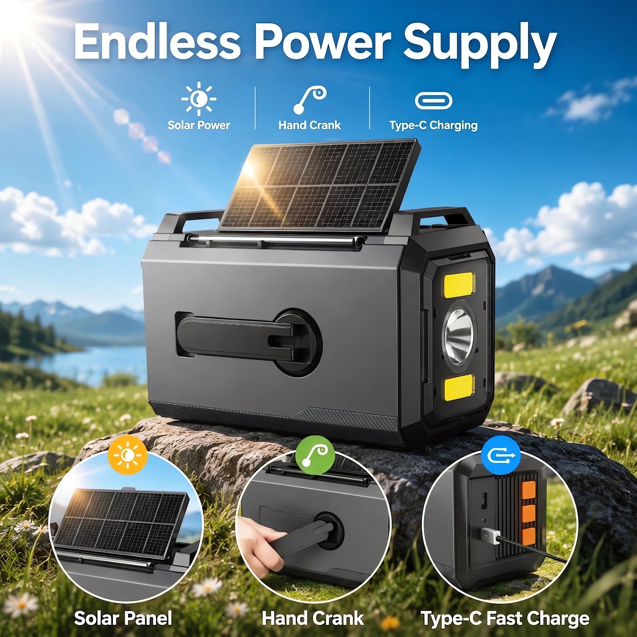 Radio Solar de Emergencia con Manivela, Powerbank 27000mAh (Gris)
