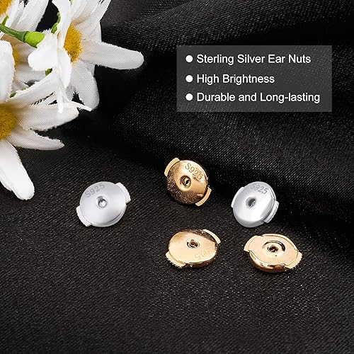 Miniatura 4 de CREATCABIN 1 caja, 2 pares de aretes de bloqueo para tachuelas seguras de plata de ley 925, hipoalergénicos, refuerzos de repuesto seguros para