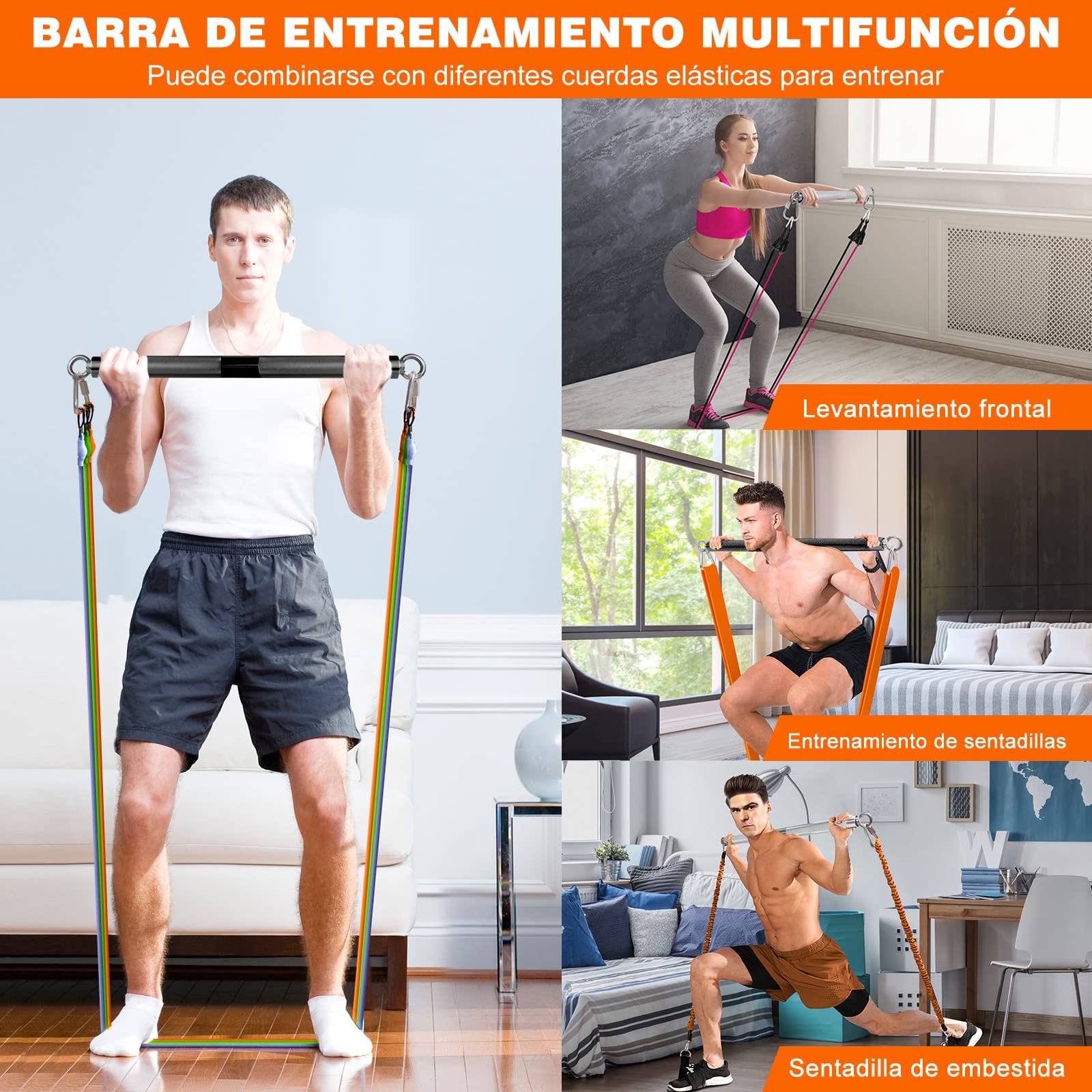 Pasek pasków fitness DASKING, opaski oporowe, odpinany drążek do ćwiczeń (maksymalna nośność 227kg), zawiera tylko czarny pasek pasków fitness X1, karabinekX2, instrukcje X1 i torbę sportowąX1. (90CM)