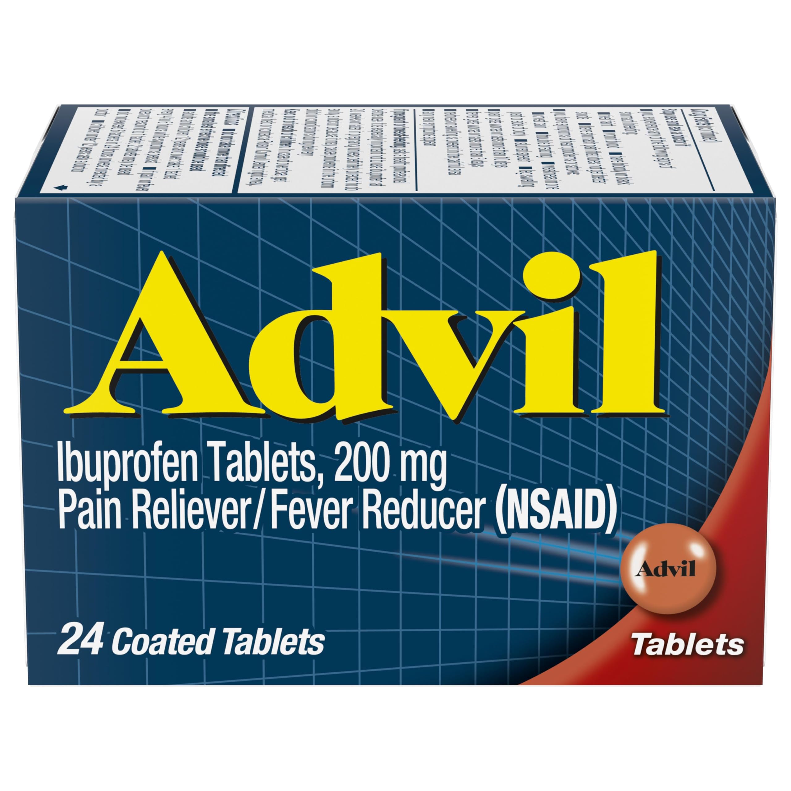 Pain Reliever and Fever Reducer, Ibuprofen 200mg for Pain Relief - 24 Coated Tablets