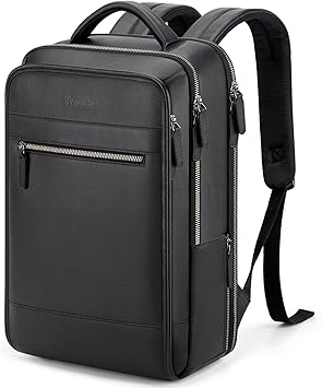Tzowla Leather Laptop Backpack, Bag for Men and Women,Business Travel Work Rucksack Fits 15.6 Inch Laptop,Bookbag with USB and Type-C Charging Port-Black