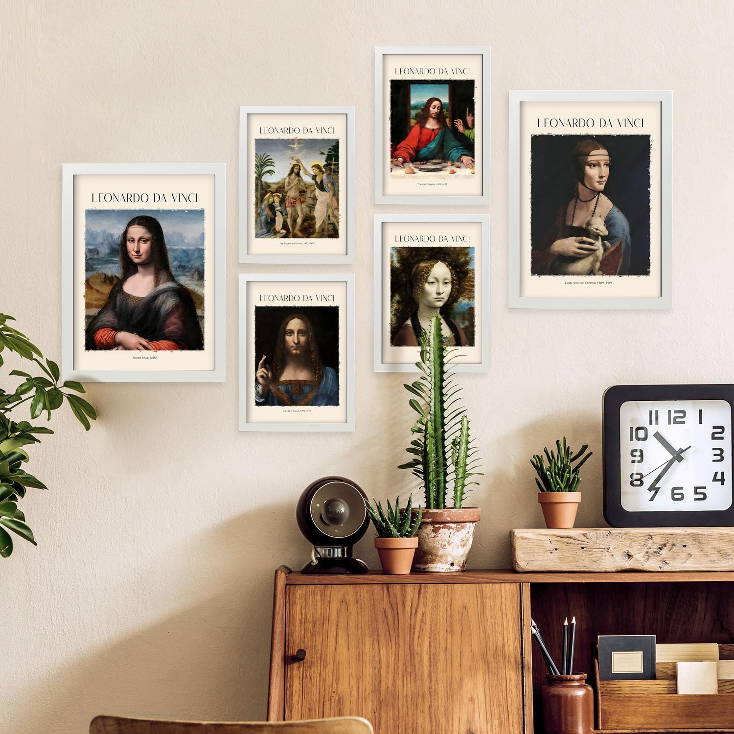 Nacnic Foglio poster da Vinci. Galleria del pittore. Dipinti decorativi per il tuo soggiorno, camera da letto, casa. Stampe d'arte da parete. Dimensioni A4 e A3 con cornici bianche