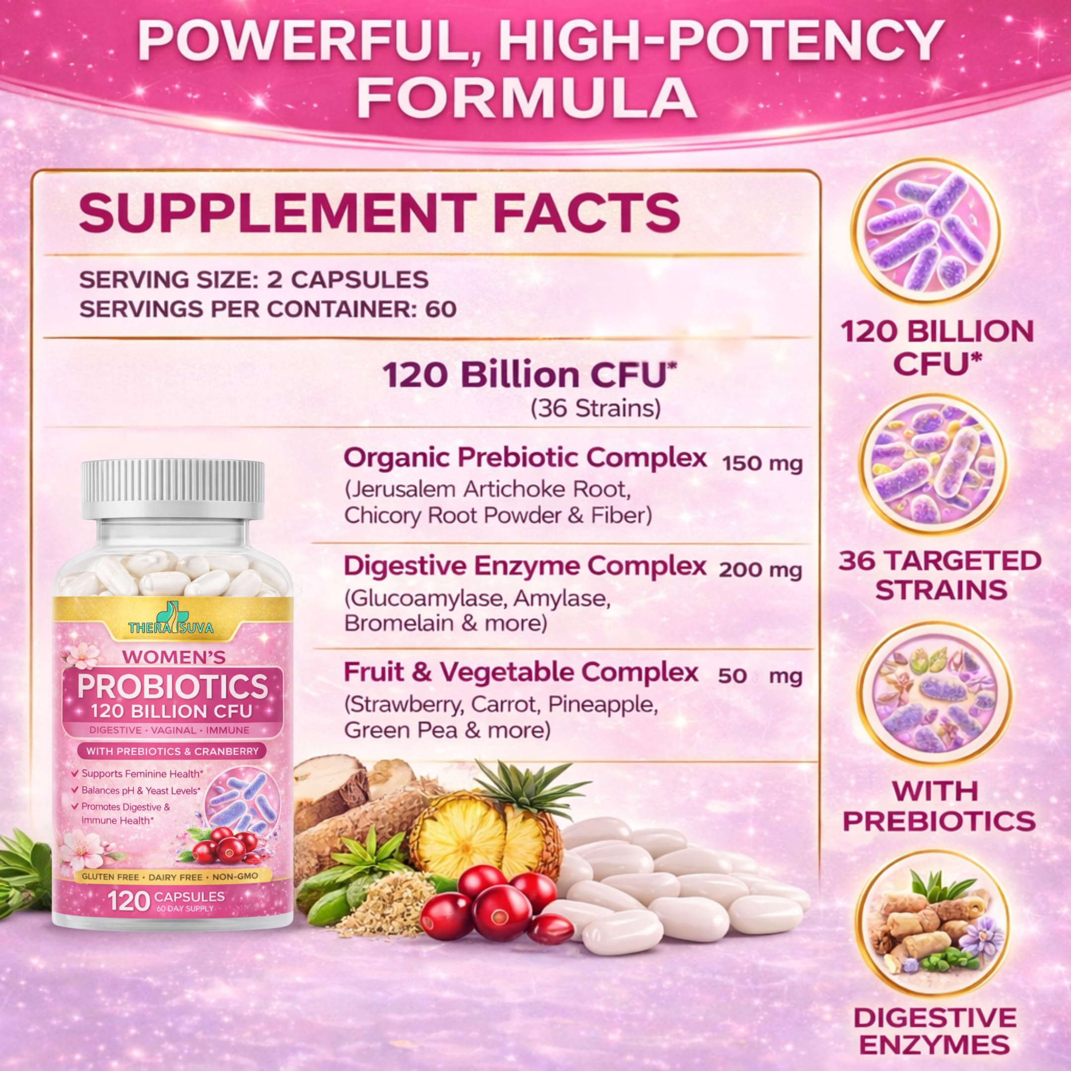 Women's Advanced Probiotics 120 Billion CFU 36 Strains, 120 Veggie Softgels — Amazon image 5