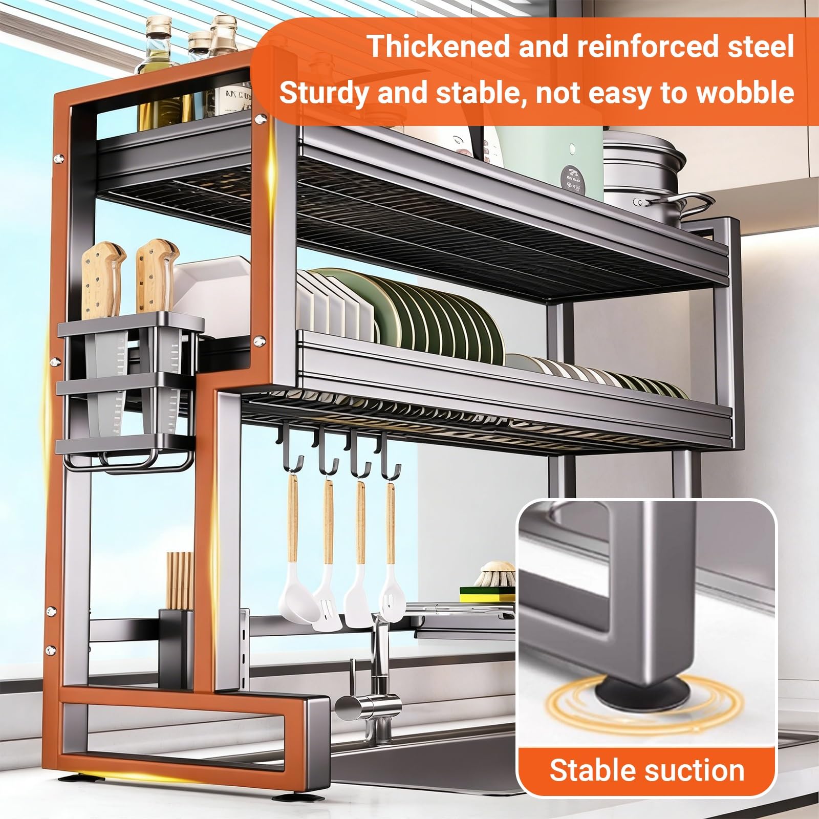 Escurridor de platos multifuncional de acero inoxidable para colgar platos, ahorro de espacio para cocina, platos, vasos, cubiertos