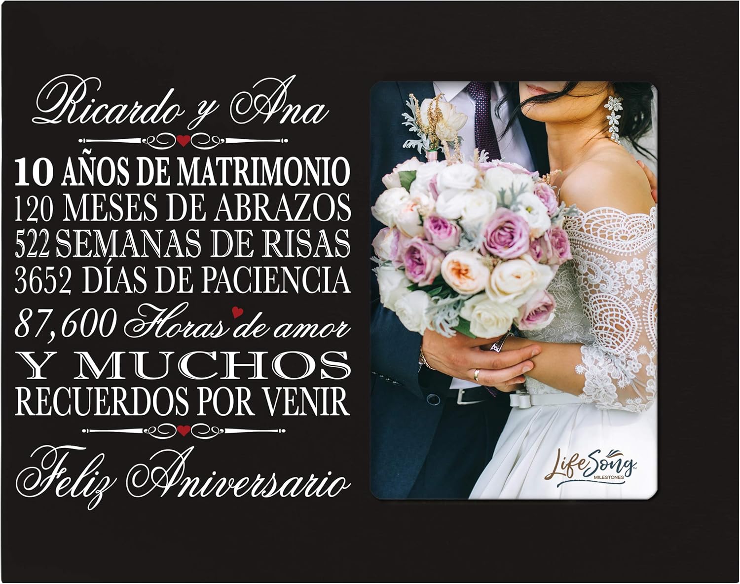 LifeSong Milestones Personalized 10th Anniversary Picture Frame Marriage Keepsake Gift with Spanish Verse - Ten Years Wedding Gift for Parents Husband Wife Him Her Holds 8x10 Photo (Walnut)