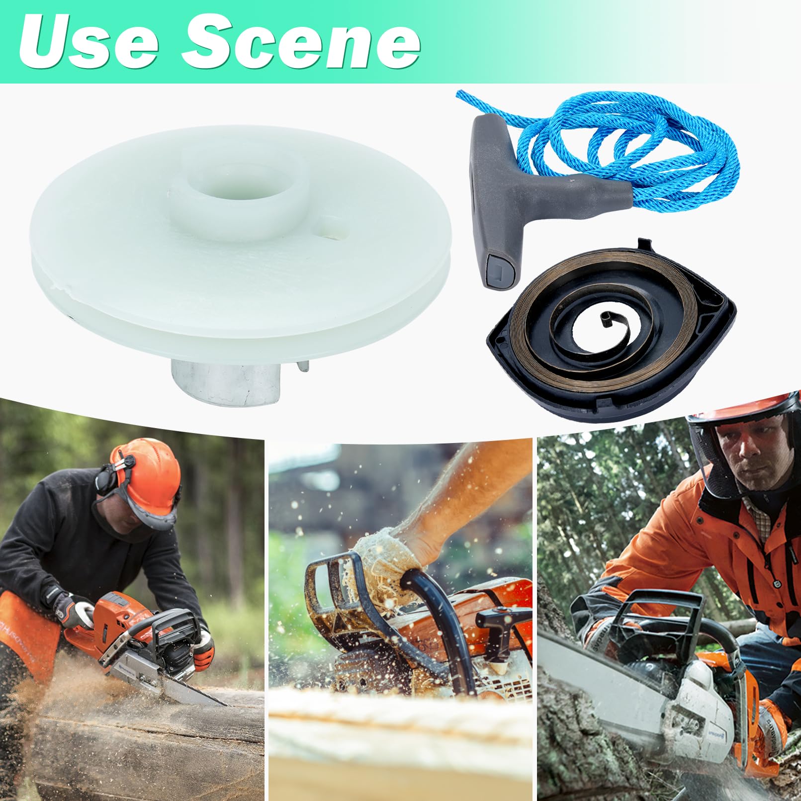 Adefol Anlasser Riemenscheibe für Husqvarna K650 K750 K760 K950 K970 Kettensäge, mit Seilrolle, Schraubenfeder, Griff und Seil, Ersatz 506258102