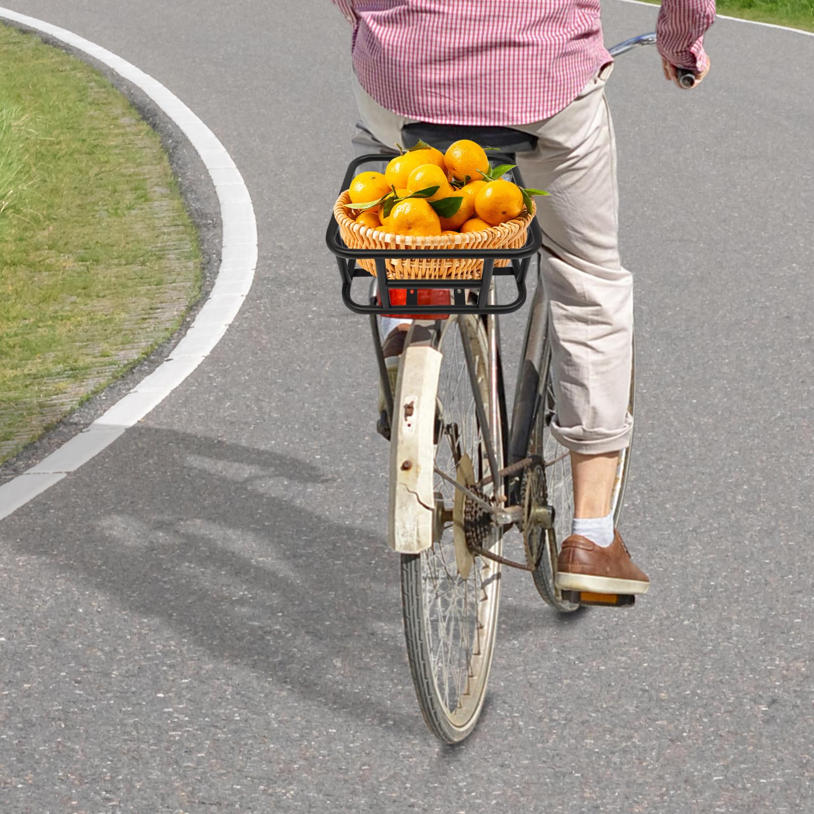 Cestino per bicicletta posteriore grande in metallo con rete cargo e fodera per bicicletta, resistente alla ruggine, per la maggior parte delle biciclette e biciclette elettriche, portata 15 kg, 34,3