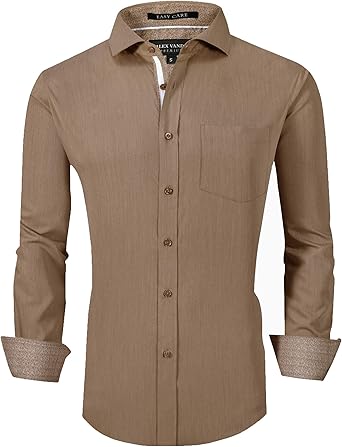 Alex Vando Mens Bamboo Dress Shirts Wrinkle Free Regular Fit Stretch Button Down Shirt