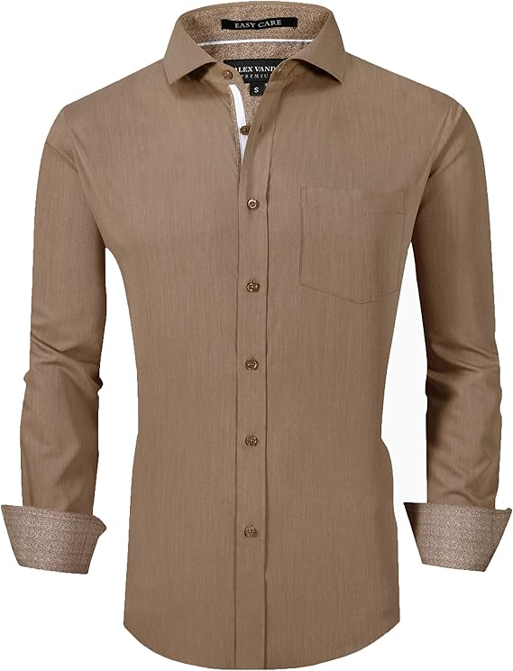 Alex Vando Mens Bamboo Dress Shirts Wrinkle Free Regular Fit Stretch Button Down Shirt