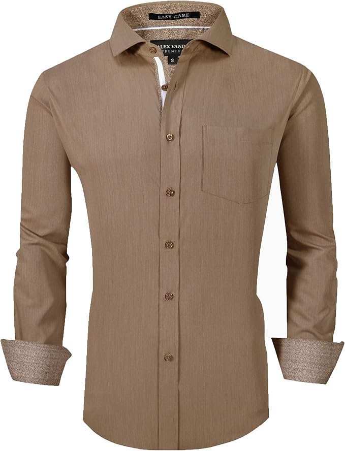 Alex Vando Mens Bamboo Dress Shirts Wrinkle Free Regular Fit Stretch Button Down Shirt