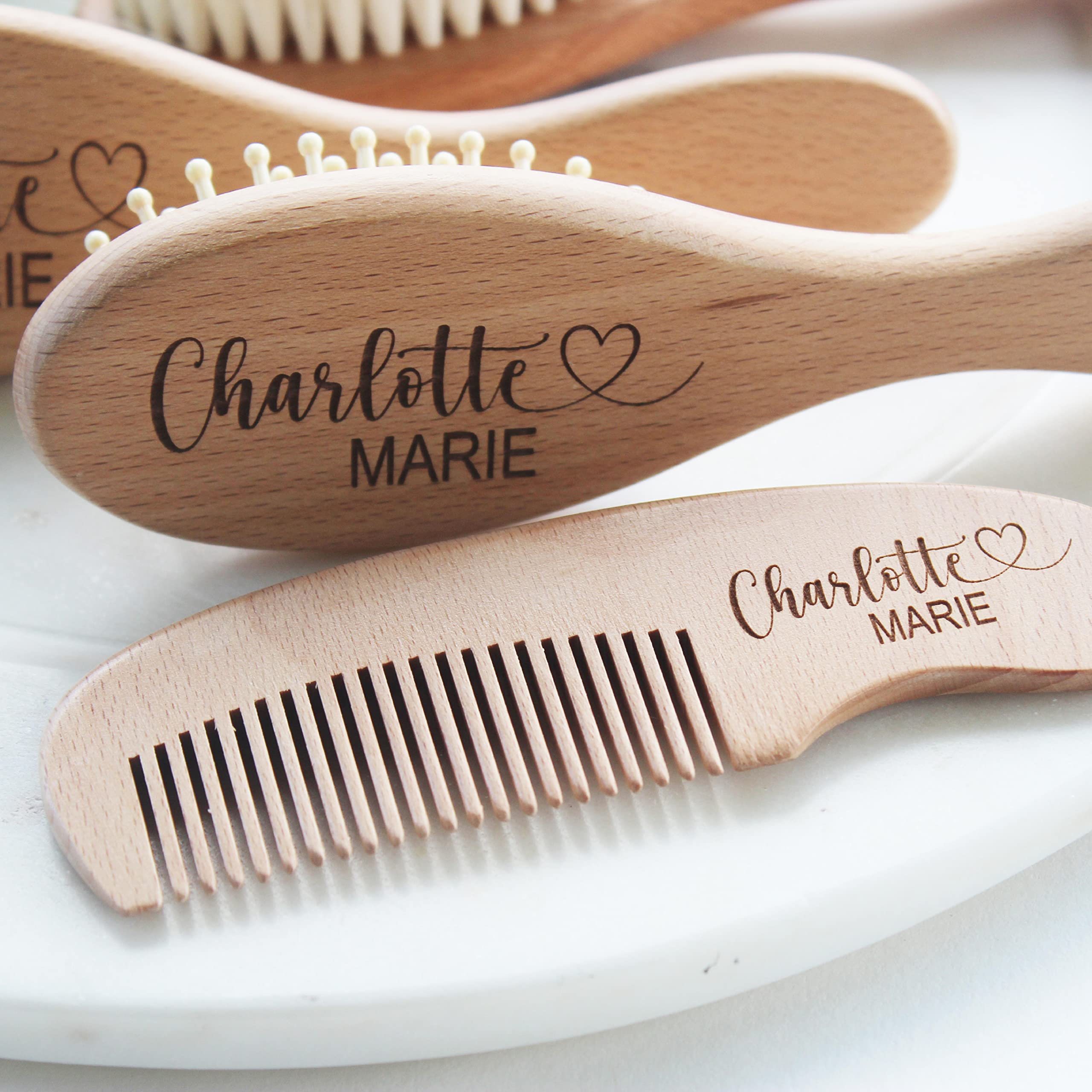 Baby Brush Set | Personalized Wooden Brush | Newborn Girl Essentials | 3pcs