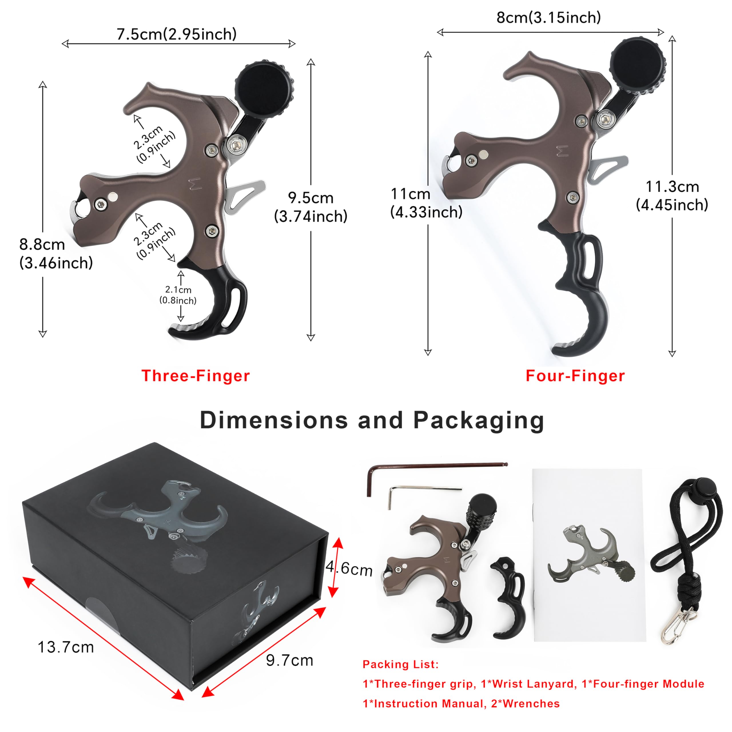 SHARROW Rilascio di Tiro con L'Arco Release Aids Ausili per Arco Compound 3 o 4 Dita Intercambiabili Alluminio Strumenti di Aiuto per Rilascio con Cordino da Polso