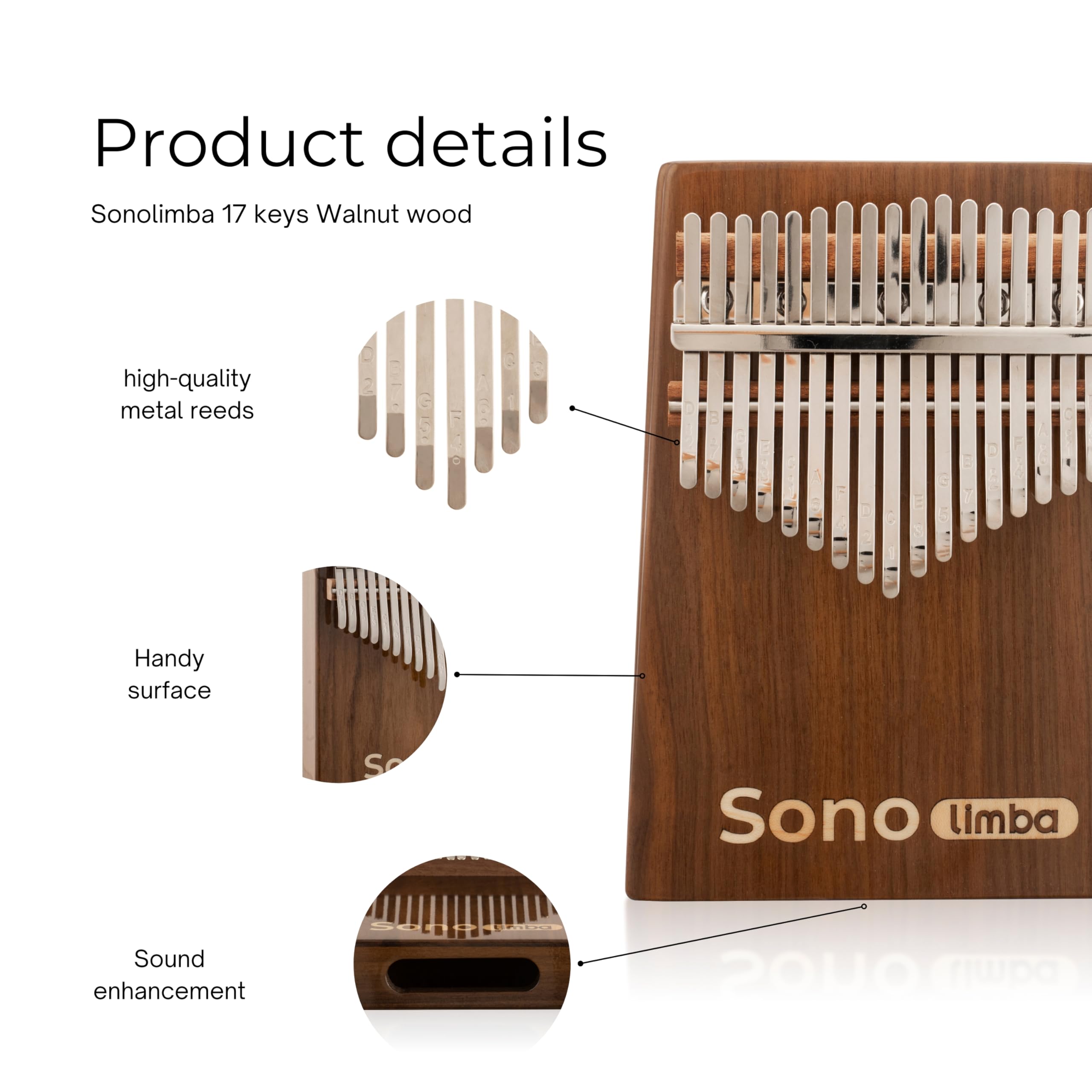 Kalimba avec 17 clés - Piano à pouces en bois de noyer de haute qualité. Piano portable avec pochette et livre de chansons. Instrument de musique. Percussion à main pour enfant ou adulte