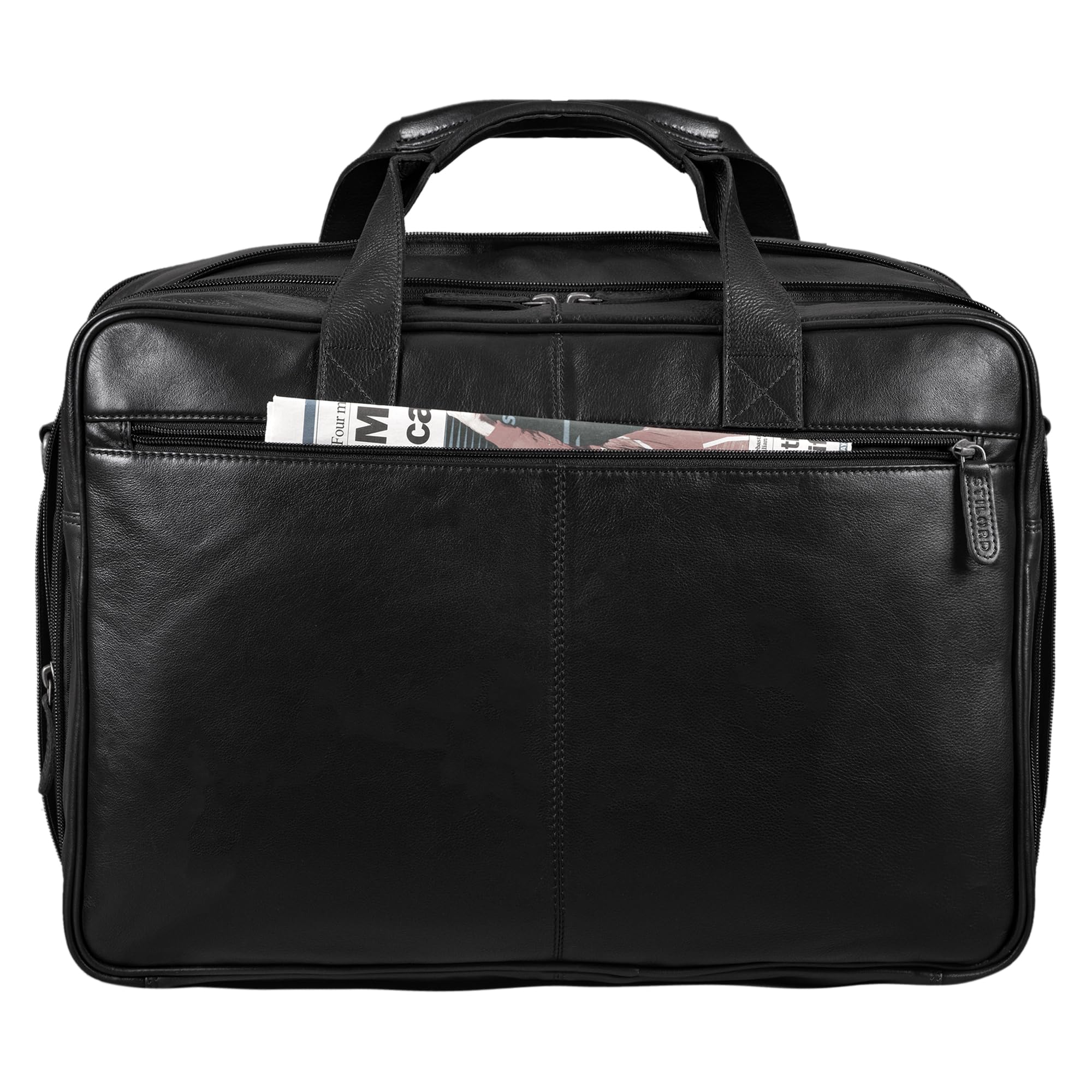 STILORD Gigantus Maleta Porta Documentos Cuero XXL para portátil 17,3-19 Pulgadas Bolso Bandolera Piel Auténtica Negro