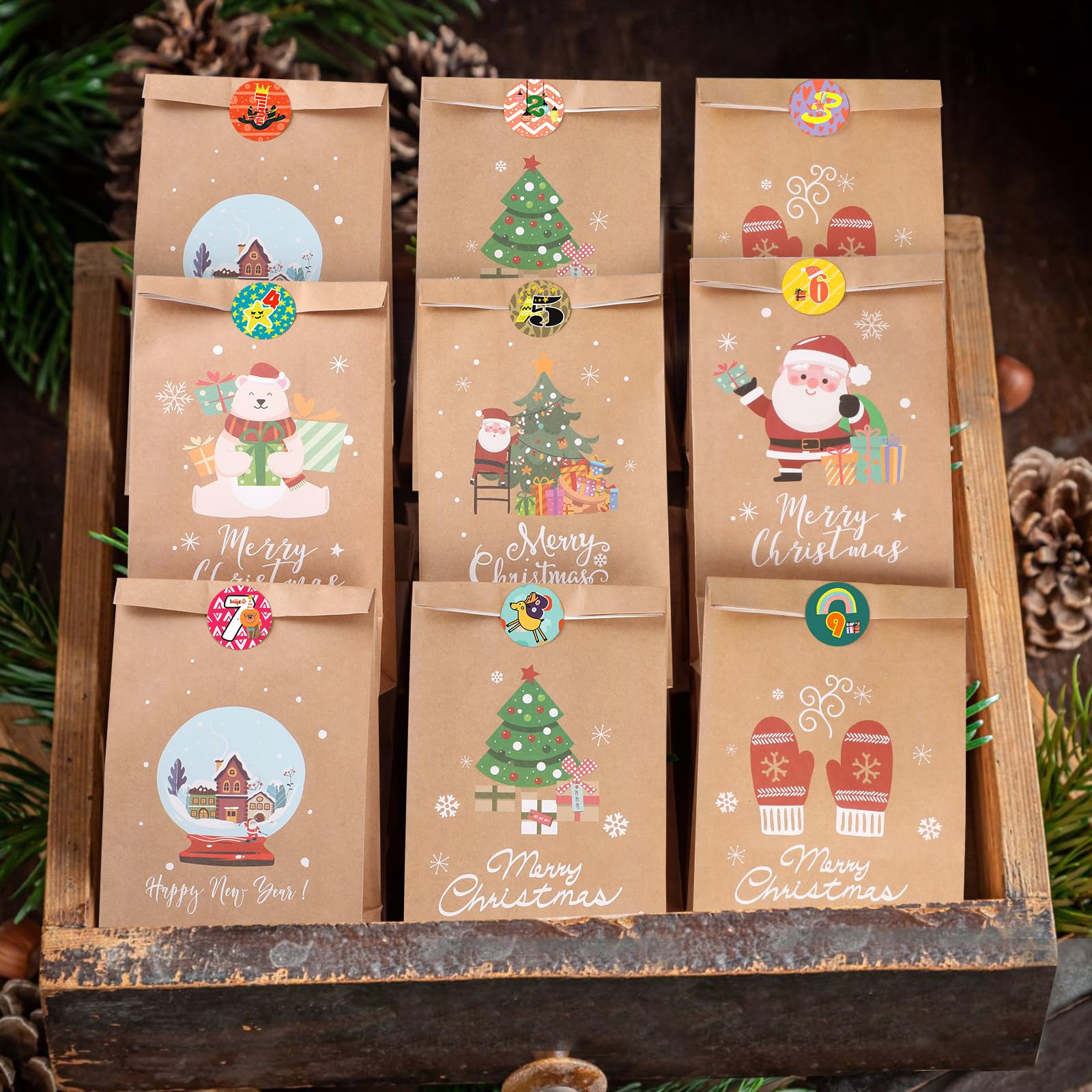 Papierdrachen DIY, Set Calendario dell'Avvento in carta kraft – Casette
