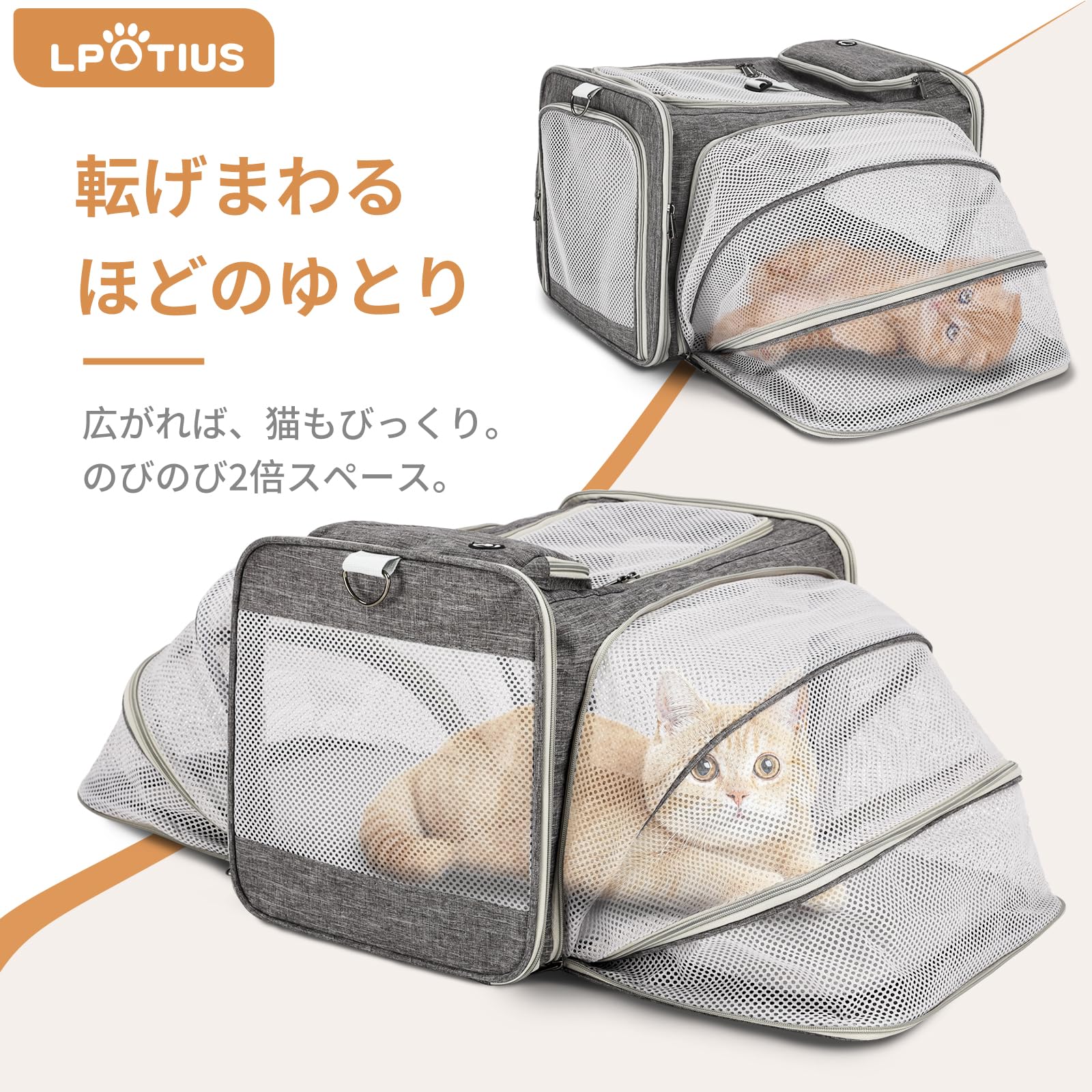 Amazon.co.jp: LPOTIUS ペットキャリー 拡張可能 折りたたみ 猫 犬用