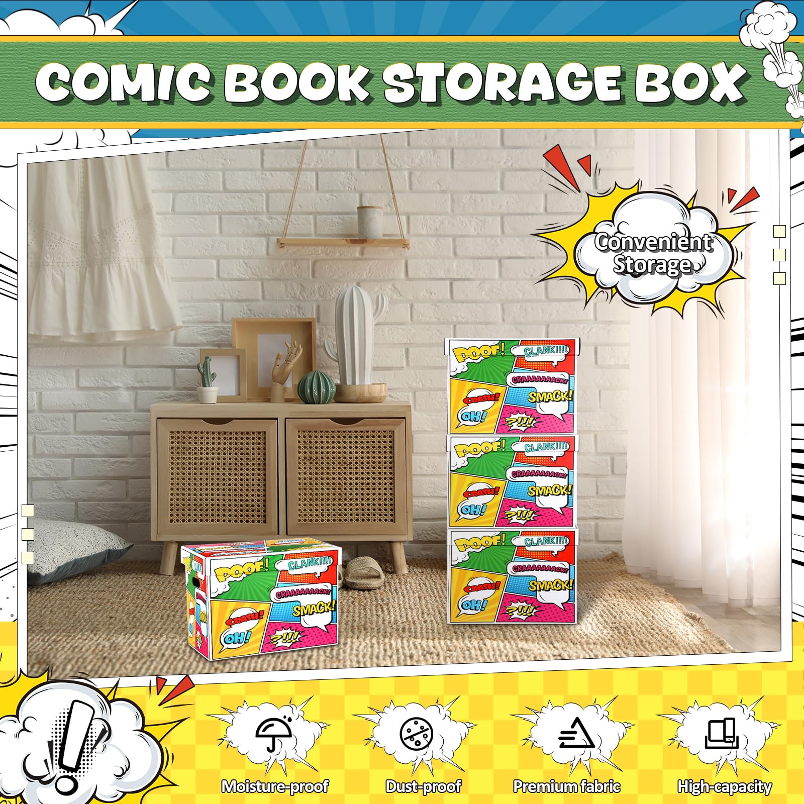 Dunzoom Comic-Bücher-Aufbewahrungsbox, Comic-Box mit Deckel, 40 x 20 x 29 cm, für 150–175 cm, für Zuhause, Schutzbehälter, Behälter, Regal