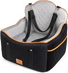GINMIC Dog Car Seats for Small Medium Dogs up to 35 lbs – Dog Booster Car Seat with 5.3-Inch Memory Foam, Dual Safety Leashes, Detachable Washable Cover & Storage Pockets, Soft Travel Dogs Bed (Black)