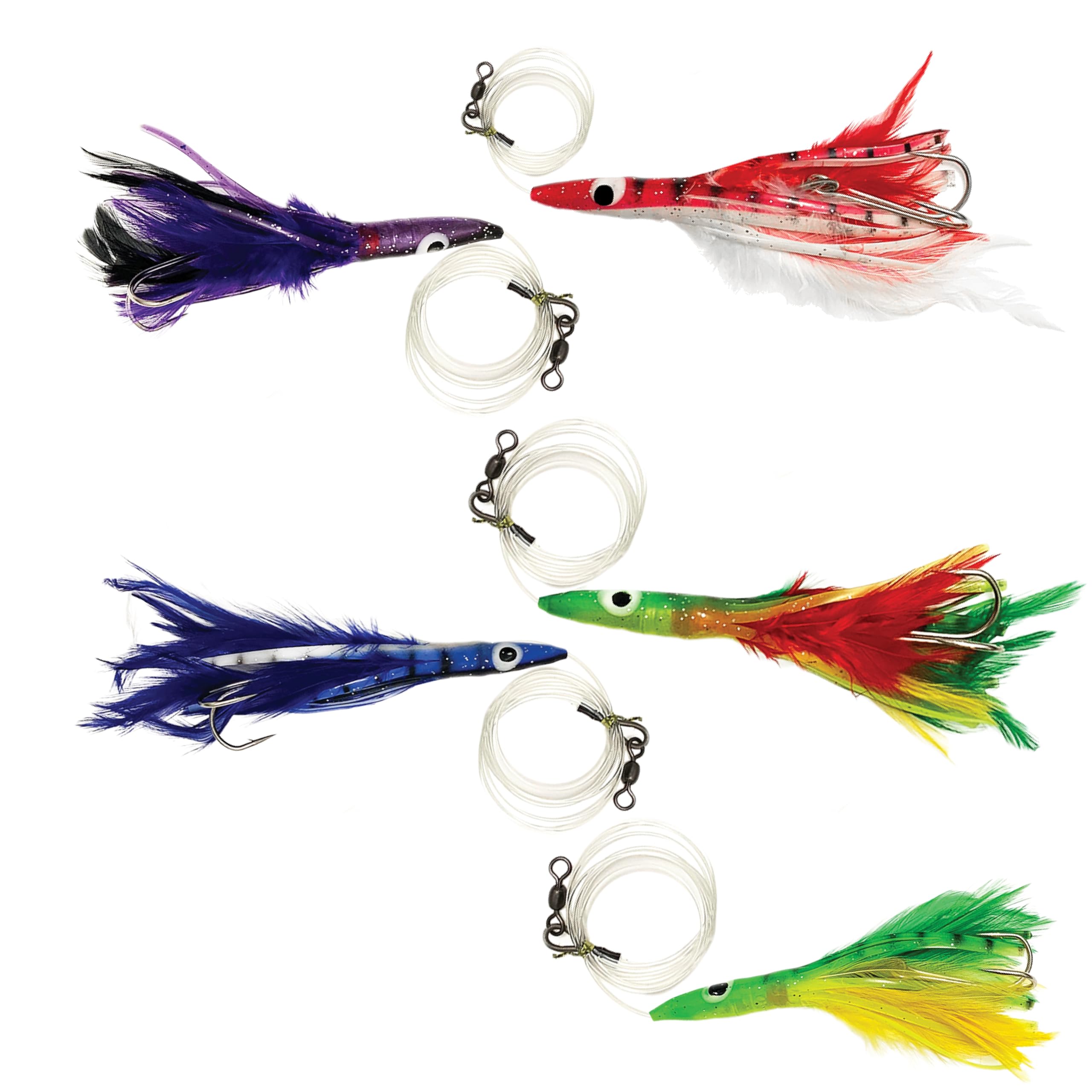 Amazon.com : 6" Tuna Clone Feather Rigs, Saltwater Trolling Lures, 5 Pcs in  5 Colors, for Offshore Big Game Fishing, Ideal for Albacore, Tuna, Mahi &  Wahoo : Sports & Outdoors