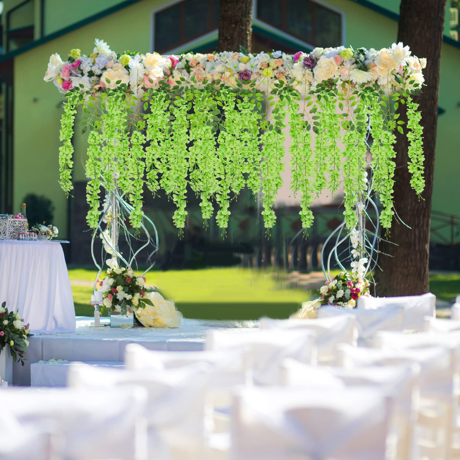 U'Artlines Paquete de 36 guirnaldas Artificiales de ratán de glicinia Artificial para Colgar, Flores de Seda, decoración del hogar, Fiesta, Boda (36, Verde)