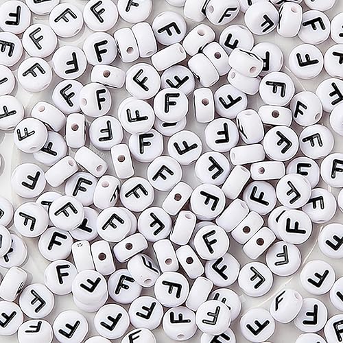 Miniatura 4 de CYEENUT - 200 cuentas de letras redondas, cuentas de letras pequeñas, acrílico blanco y negro, para hacer joyas, cuentas del alfabeto (I)