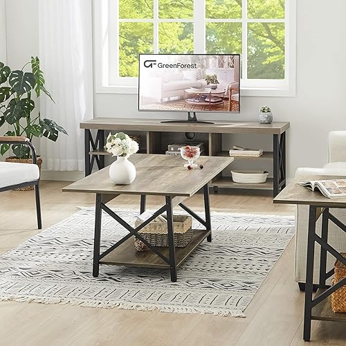Miniatura 30 de GreenForest Mesa de centro con almacenamiento, mesas de centro modernas grandes de 43 pulgadas para sala de estar, diseño de marco en X, mesa de