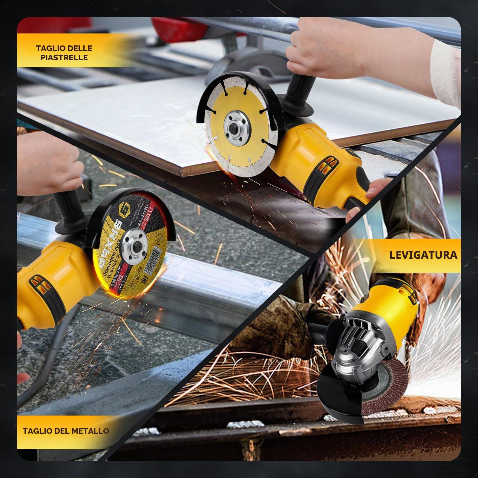 Smerigliatrice angolare senza fili per Dewalt batteria 18 V/20 V (senza batteria), 10000 giri/min, smerigliatrice senza spazzole con lame da 125 mm per taglio, rettifica, lucidatura (3 accessori)