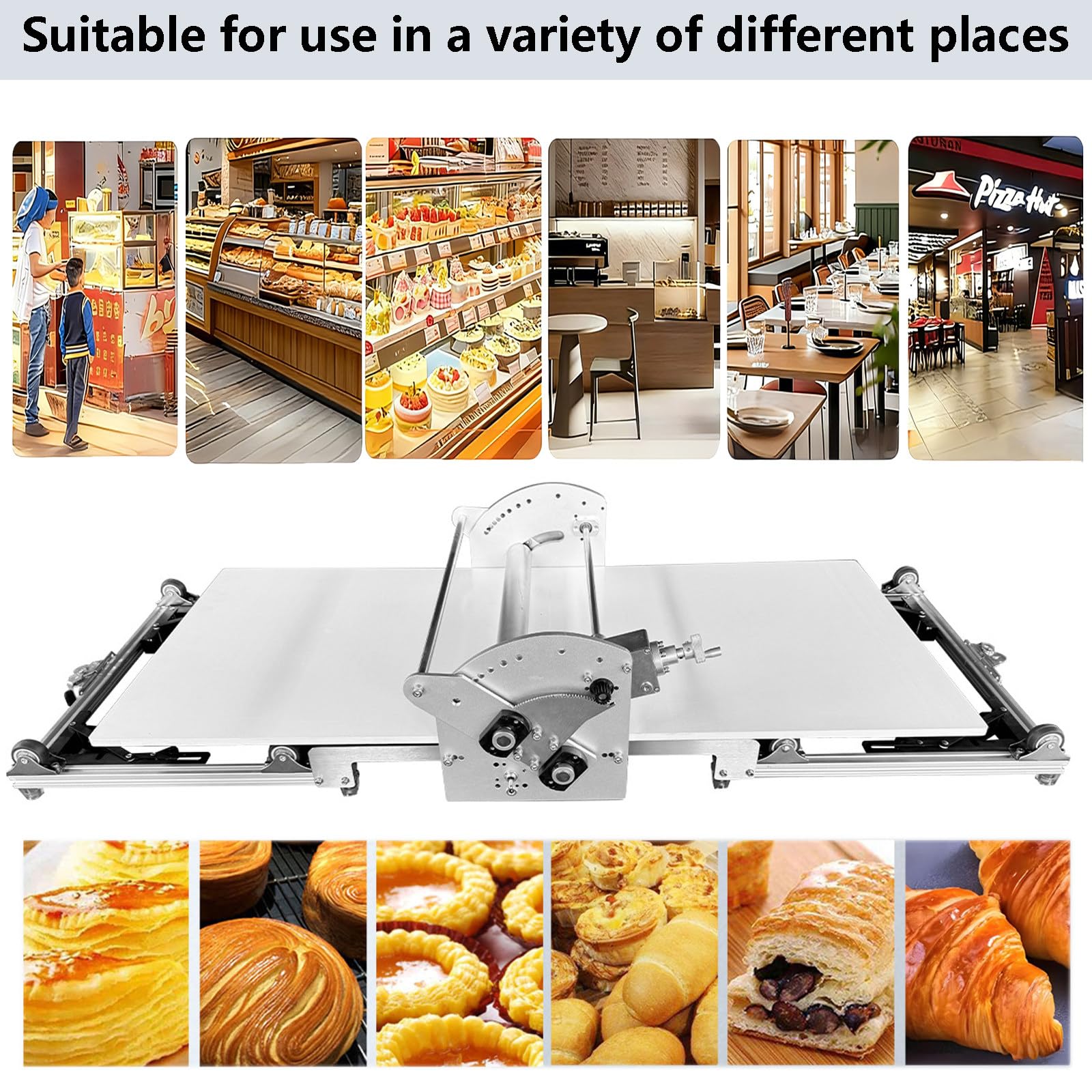 Sfogliatrice Pieghevole, Macchina per Pasticceria Professionale con Regolazione dello Spessore,Design Pieghevole per Una Facile Conservazione, Ideale per Croissant