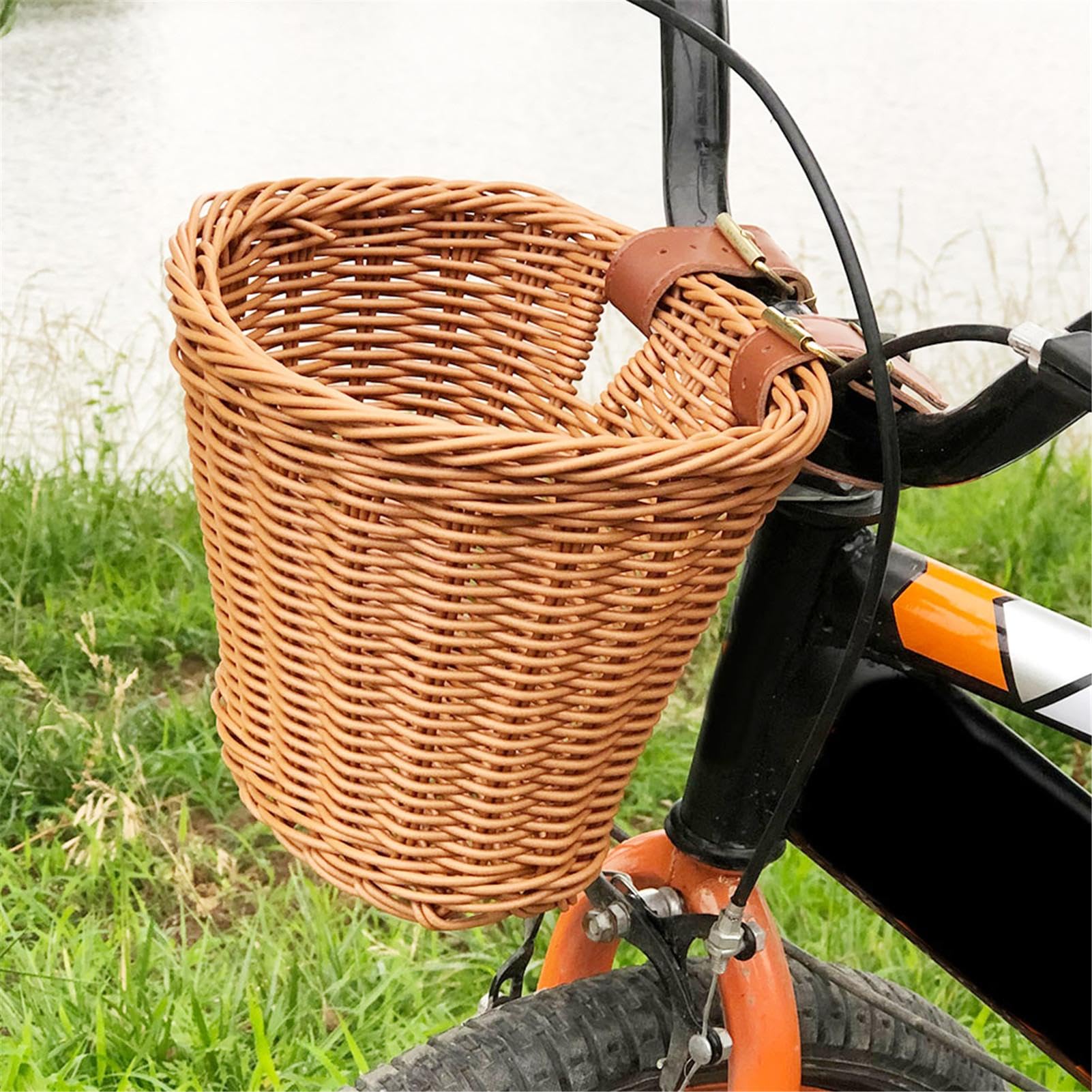 Zasvec Panier De Vélo En Osier 1 Pièce Panier Velo Avec Sangle En Cuir Tricotage à La Main Panier Vélo Panier De Guidon De Vélo Panier En Osier Pour Vélo Panier De
