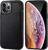 Vista 3 de ONETOP Funda tipo cartera compatible con iPhone 12 Pro Max con tarjetero, piel sintética, ranuras para tarjetas, doble cierre magnético y funda Negro